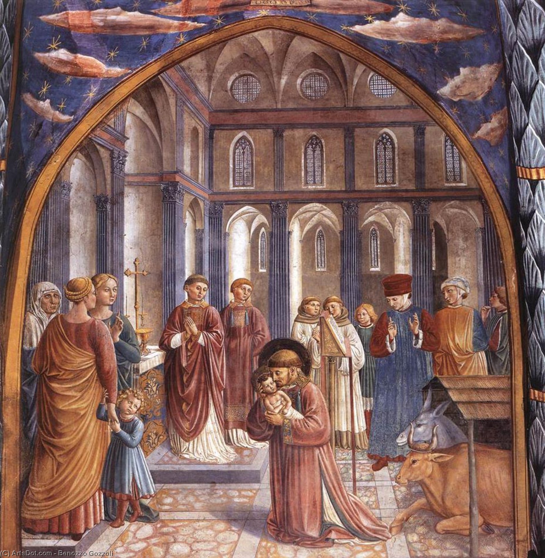 Wikioo.org - Bách khoa toàn thư về mỹ thuật - Vẽ tranh, Tác phẩm nghệ thuật Benozzo Gozzoli - Scenes from the Life of St Francis (Scene 9, north wall)