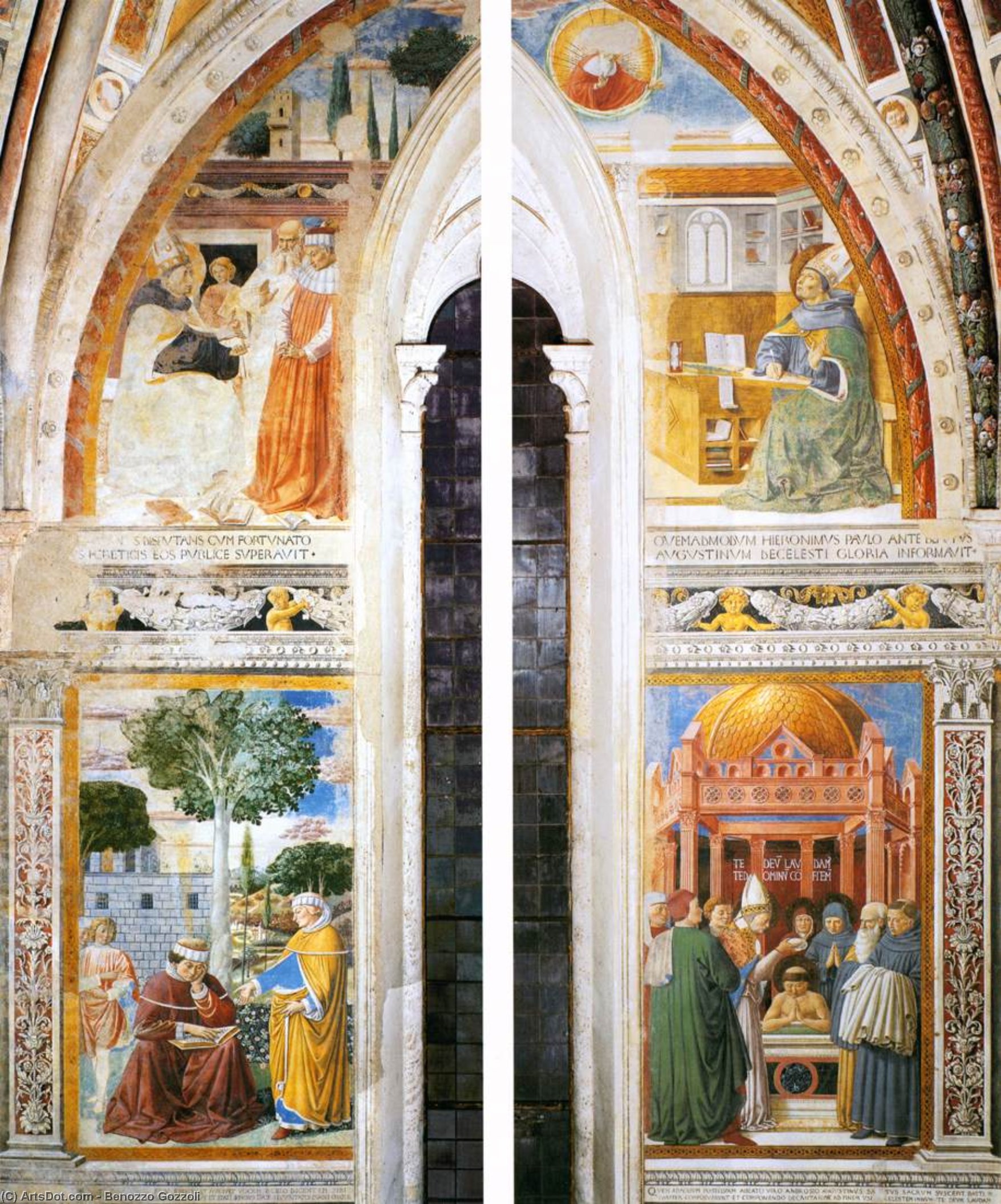 Wikioo.org - The Encyclopedia of Fine Arts - Painting, Artwork by Benozzo Gozzoli - Upper portions of the east (window) wall