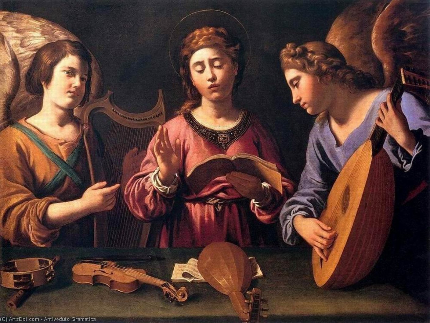 Wikioo.org – L'Enciclopedia delle Belle Arti - Pittura, Opere di Antiveduto Gramatica - Santa Cecilia con  due  angeli