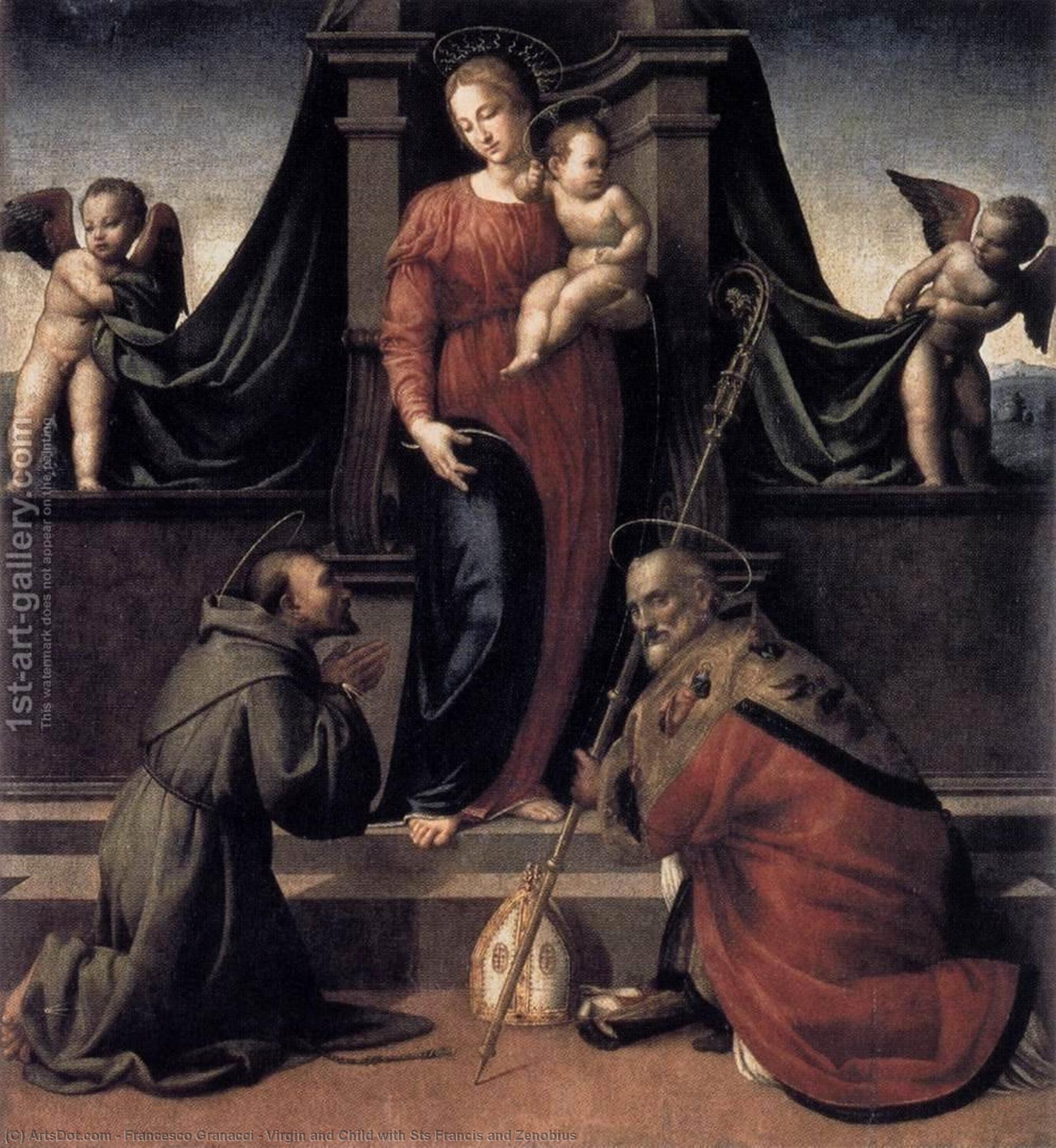Wikioo.org - Bách khoa toàn thư về mỹ thuật - Vẽ tranh, Tác phẩm nghệ thuật Francesco Granacci - Virgin and Child with Sts Francis and Zenobius