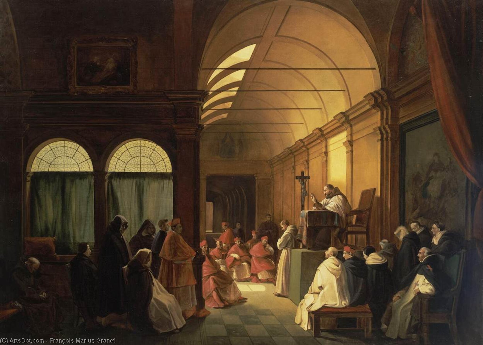 Wikioo.org - The Encyclopedia of Fine Arts - Painting, Artwork by François Marius Granet - Meeting of the Monastic Chapter