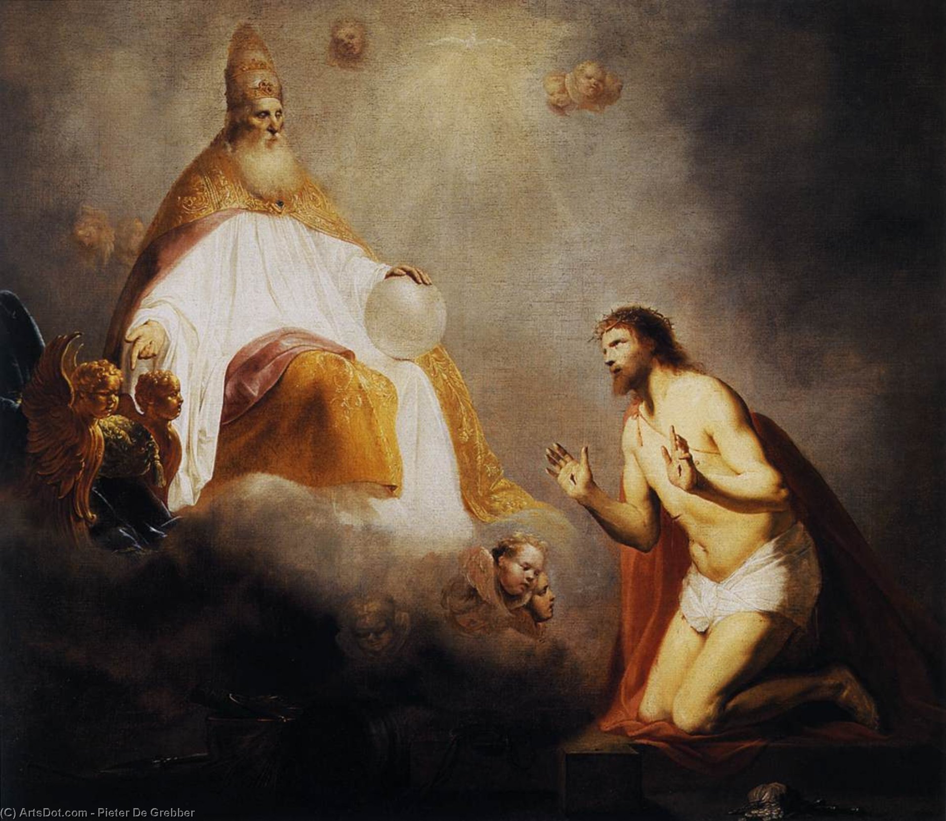 Wikioo.org – L'Enciclopedia delle Belle Arti - Pittura, Opere di Pieter De Grebber - Dio Invitante Cristo sedere sul Trono al suo a destra a mano