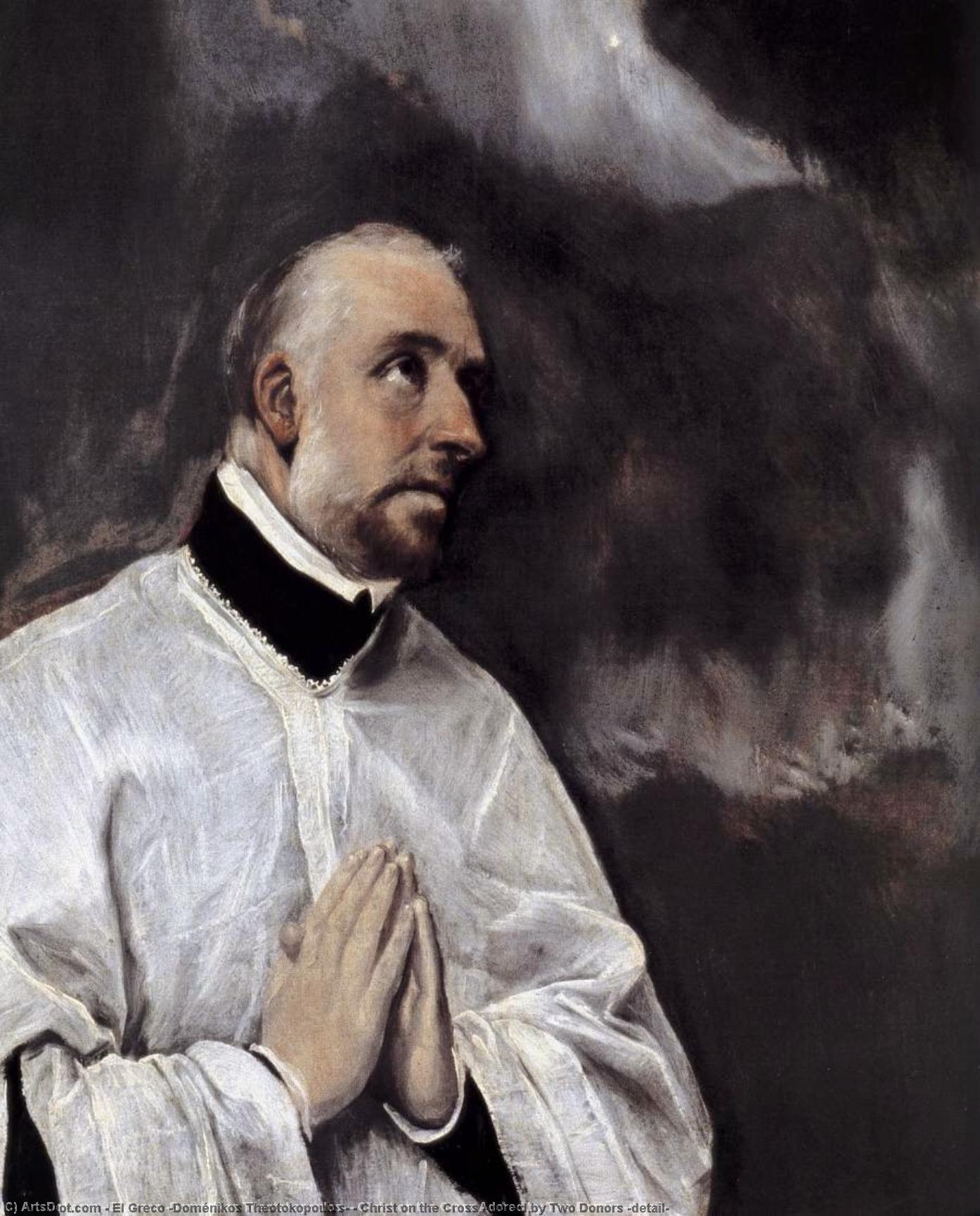 Wikioo.org – La Enciclopedia de las Bellas Artes - Pintura, Obras de arte de El Greco (Doménikos Theotokopoulos) - cristo en la cruz adorado por dos donantes ( detalle )