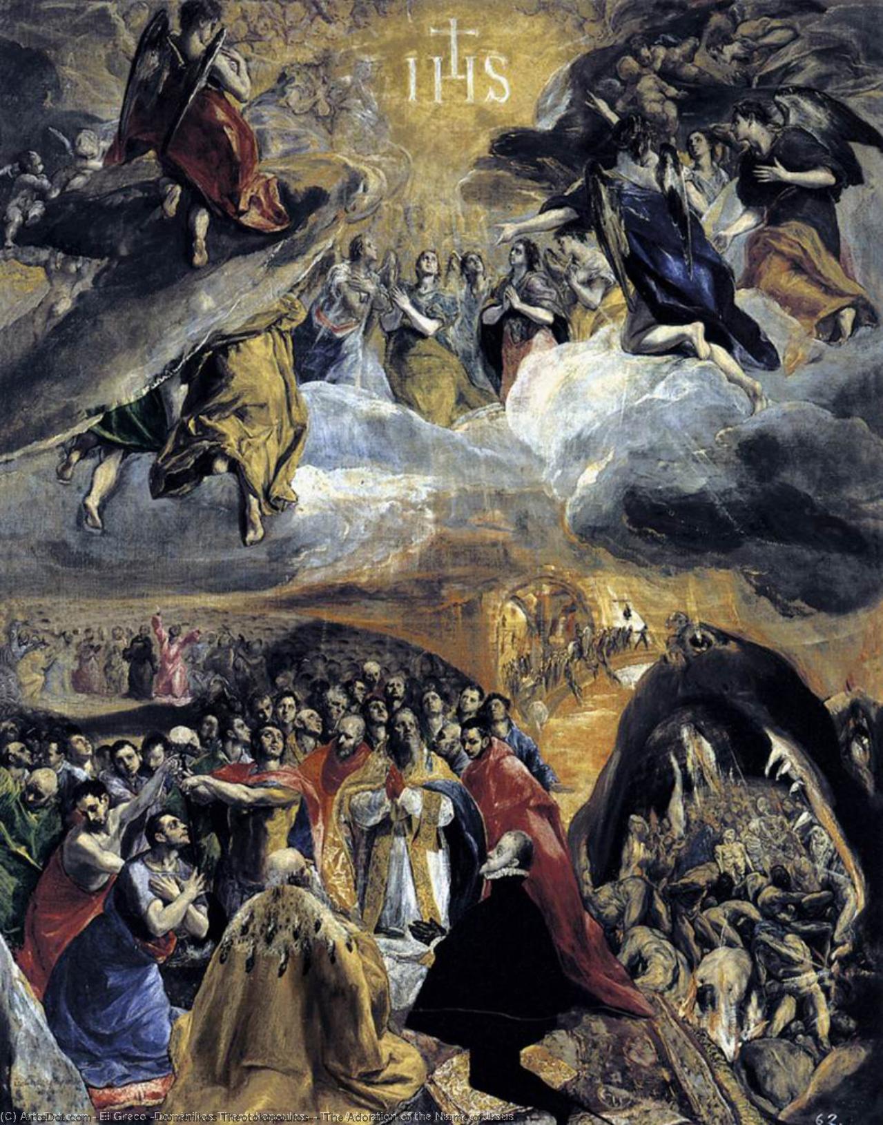Wikioo.org – La Enciclopedia de las Bellas Artes - Pintura, Obras de arte de El Greco (Doménikos Theotokopoulos) - el adoración de nombre de Jesús