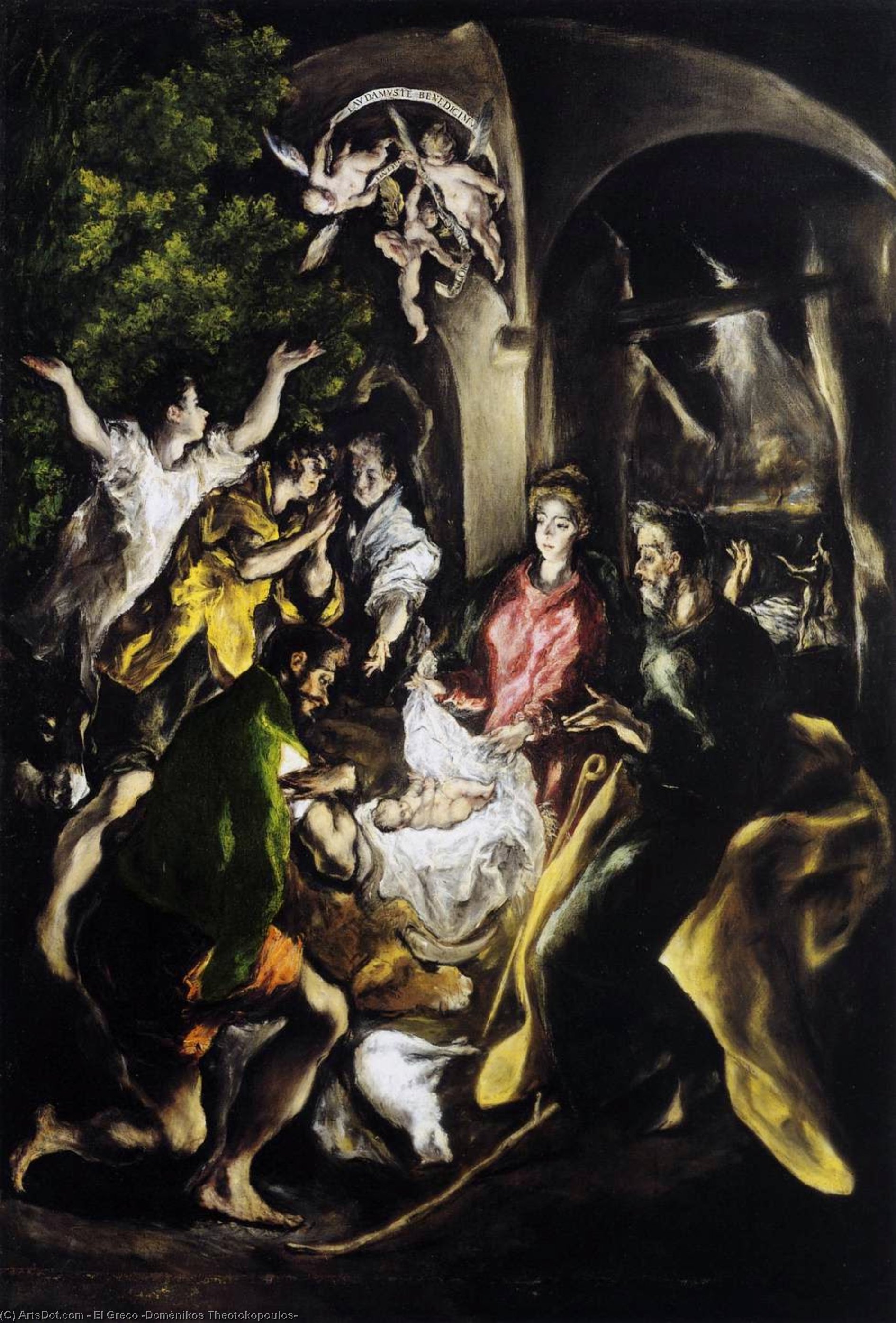 Wikioo.org - The Encyclopedia of Fine Arts - Painting, Artwork by El Greco (Doménikos Theotokopoulos) - The Adoration of the Shepherds