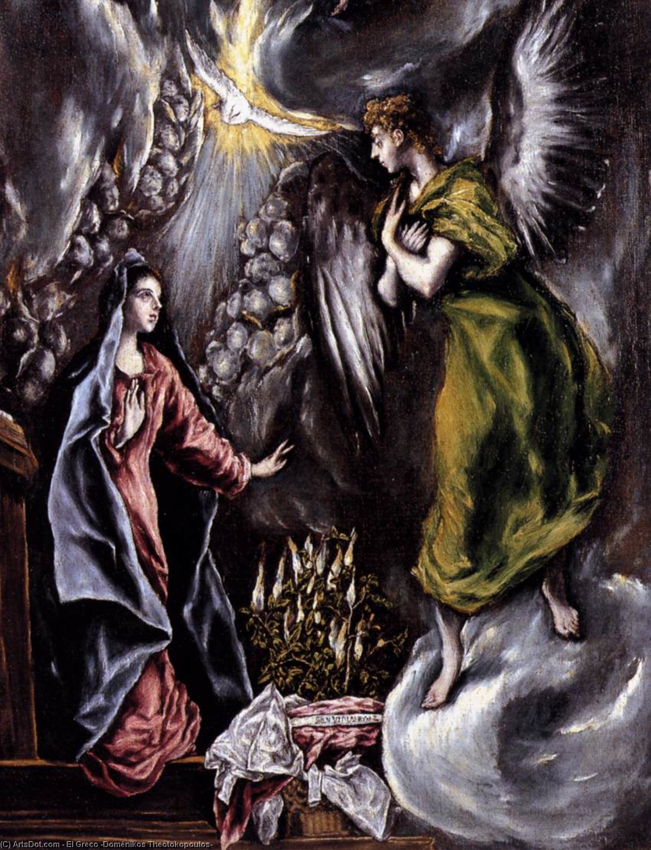 WikiOO.org - Güzel Sanatlar Ansiklopedisi - Resim, Resimler El Greco (Doménikos Theotokopoulos) - The Annunciation (detail)