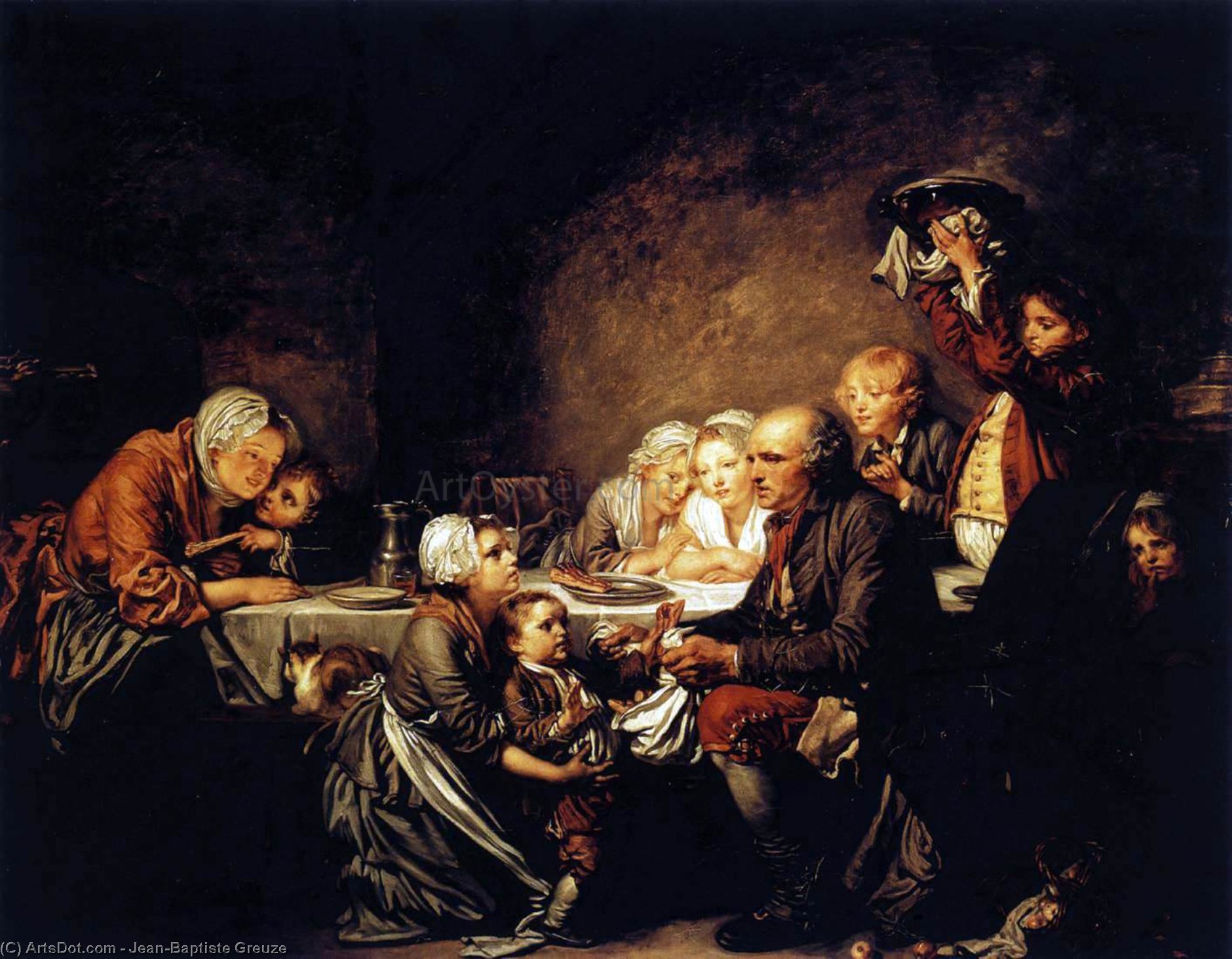 Wikioo.org - Bách khoa toàn thư về mỹ thuật - Vẽ tranh, Tác phẩm nghệ thuật Jean-Baptiste Greuze - Epiphany (Le gâteau des rois)