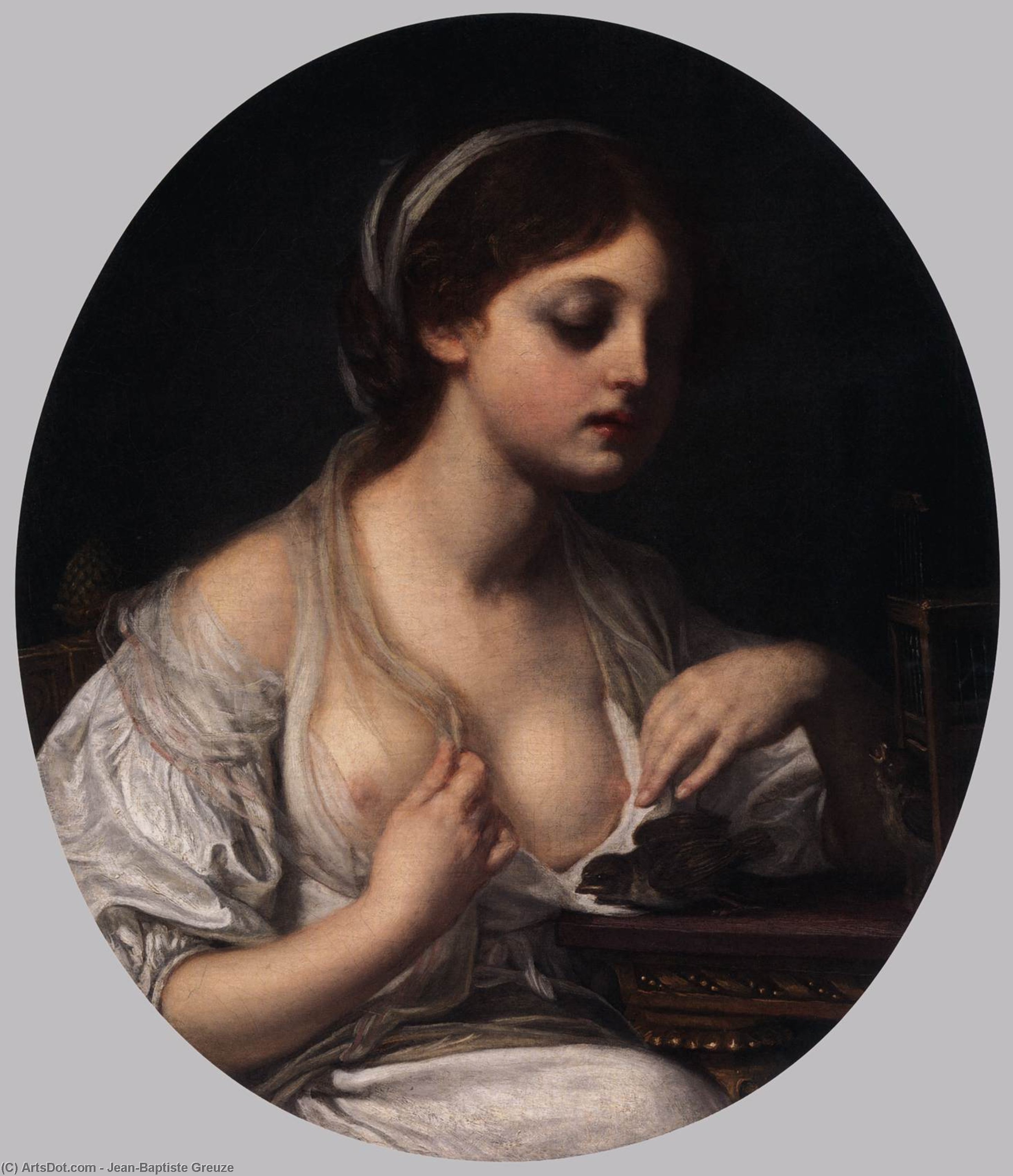 Wikioo.org – La Enciclopedia de las Bellas Artes - Pintura, Obras de arte de Jean-Baptiste Greuze - chica con pájaros