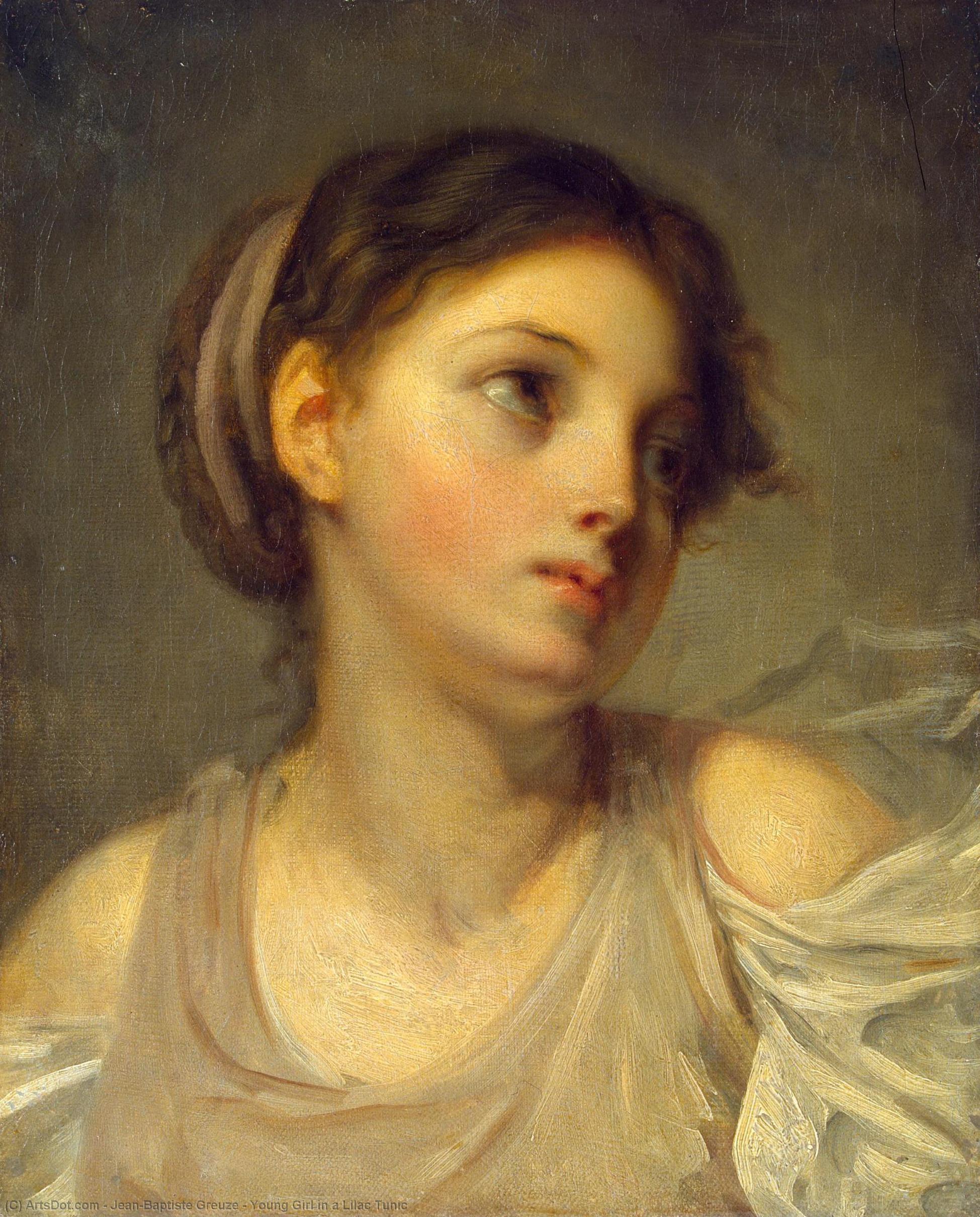 Wikioo.org – L'Enciclopedia delle Belle Arti - Pittura, Opere di Jean-Baptiste Greuze - giovane ragazza come  Un  Lilla  Tunica