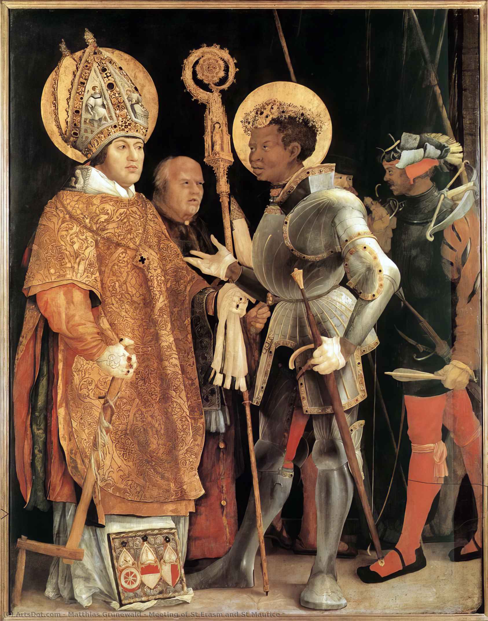 Wikioo.org - The Encyclopedia of Fine Arts - Painting, Artwork by Matthias Grünewald - Meeting of St Erasm and St Maurice