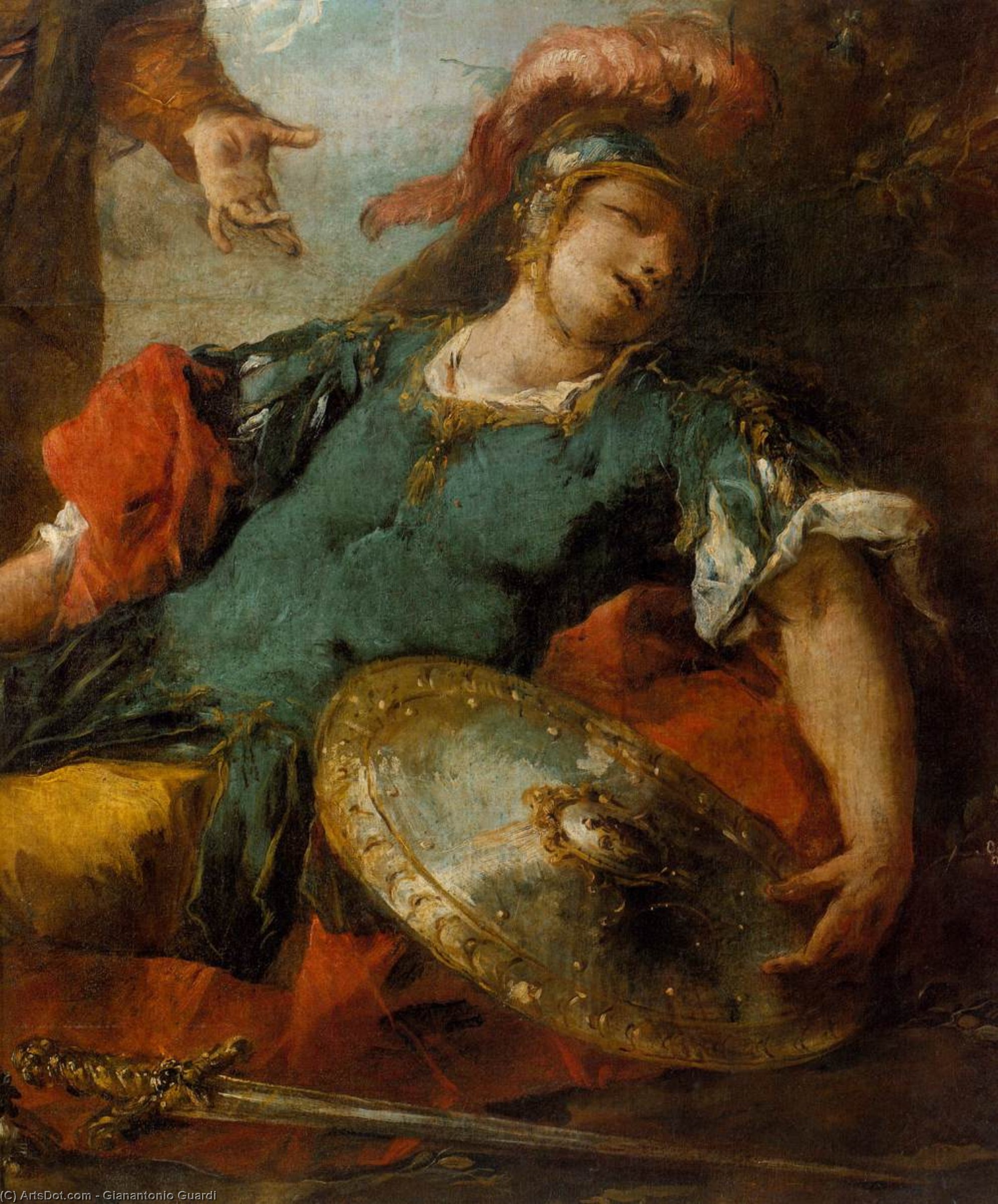Wikioo.org - The Encyclopedia of Fine Arts - Painting, Artwork by Gianantonio Guardi - Herminia and Vaprino Find the Wounded Tancred (detail)