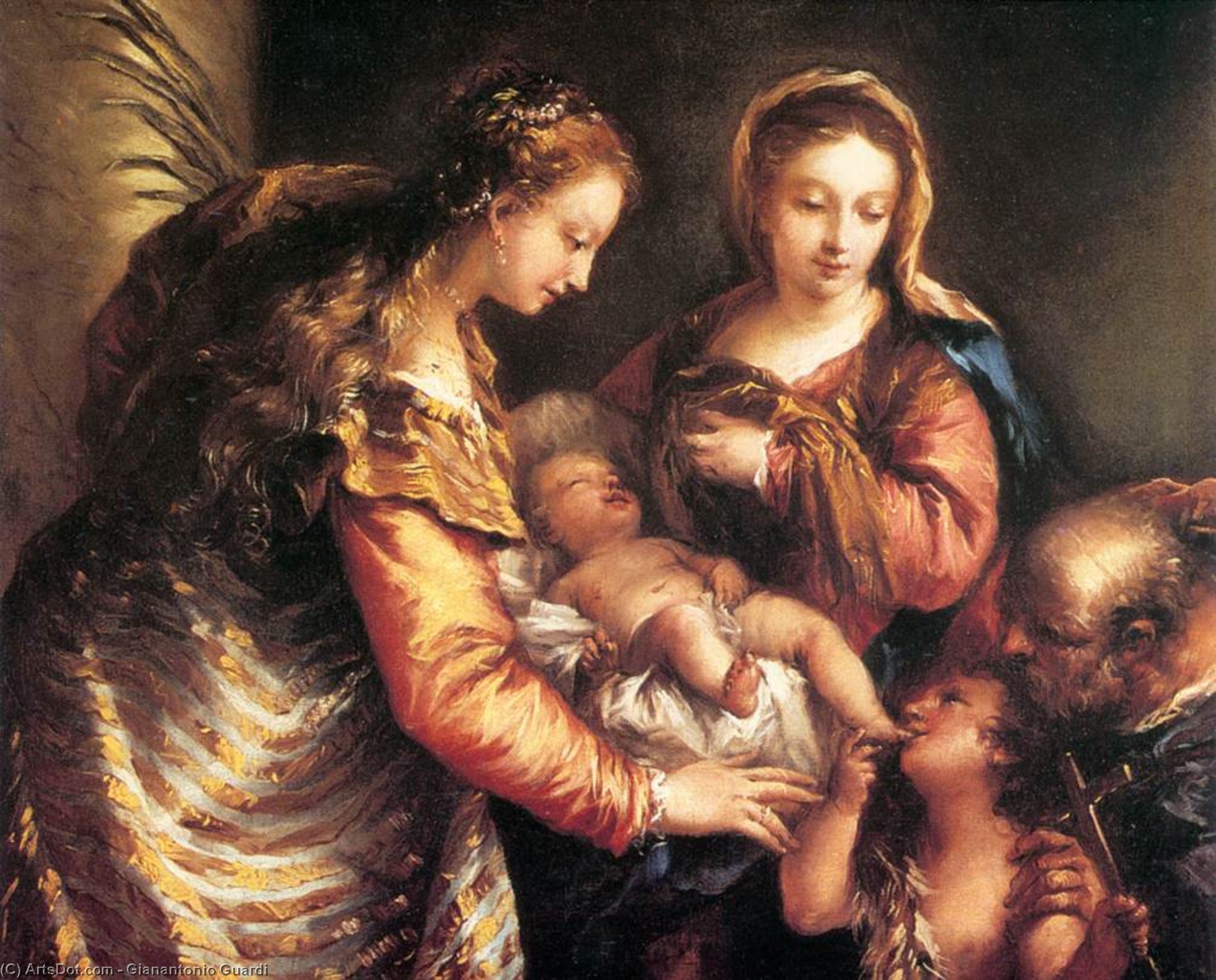 Wikioo.org - สารานุกรมวิจิตรศิลป์ - จิตรกรรม Gianantonio Guardi - Holy Family with St John the Baptist and St Catherine