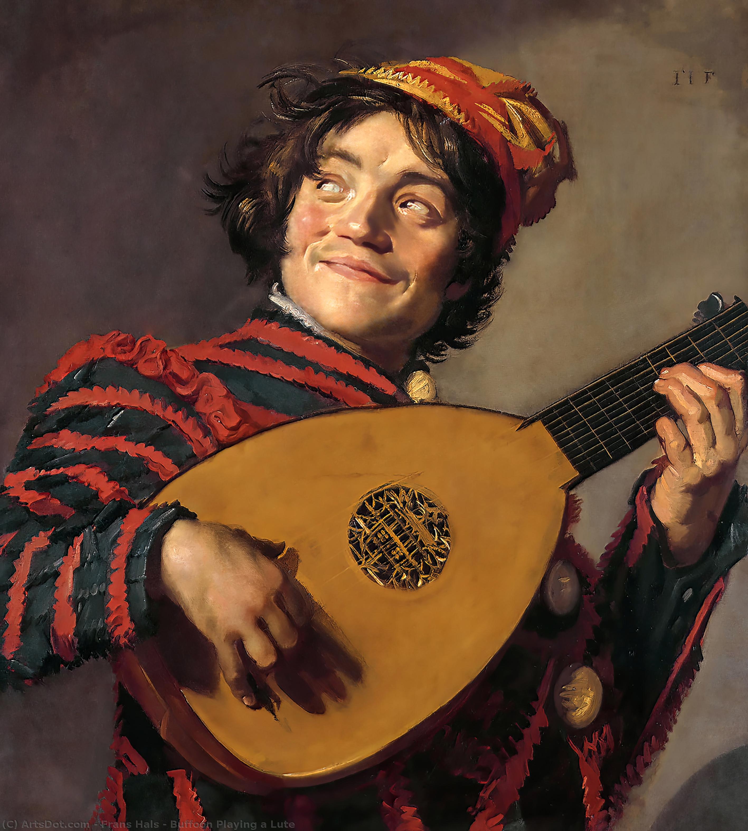 Wikoo.org - موسوعة الفنون الجميلة - اللوحة، العمل الفني Frans Hals - Buffoon Playing a Lute