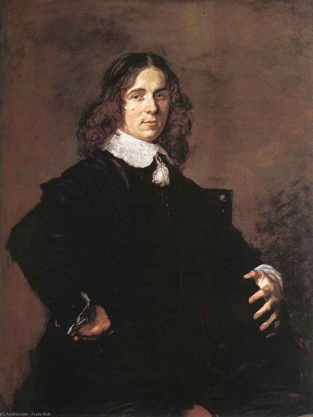 Wikioo.org – La Enciclopedia de las Bellas Artes - Pintura, Obras de arte de Frans Hals - retrato de un sentado hombre propiedad  Un  sombrero