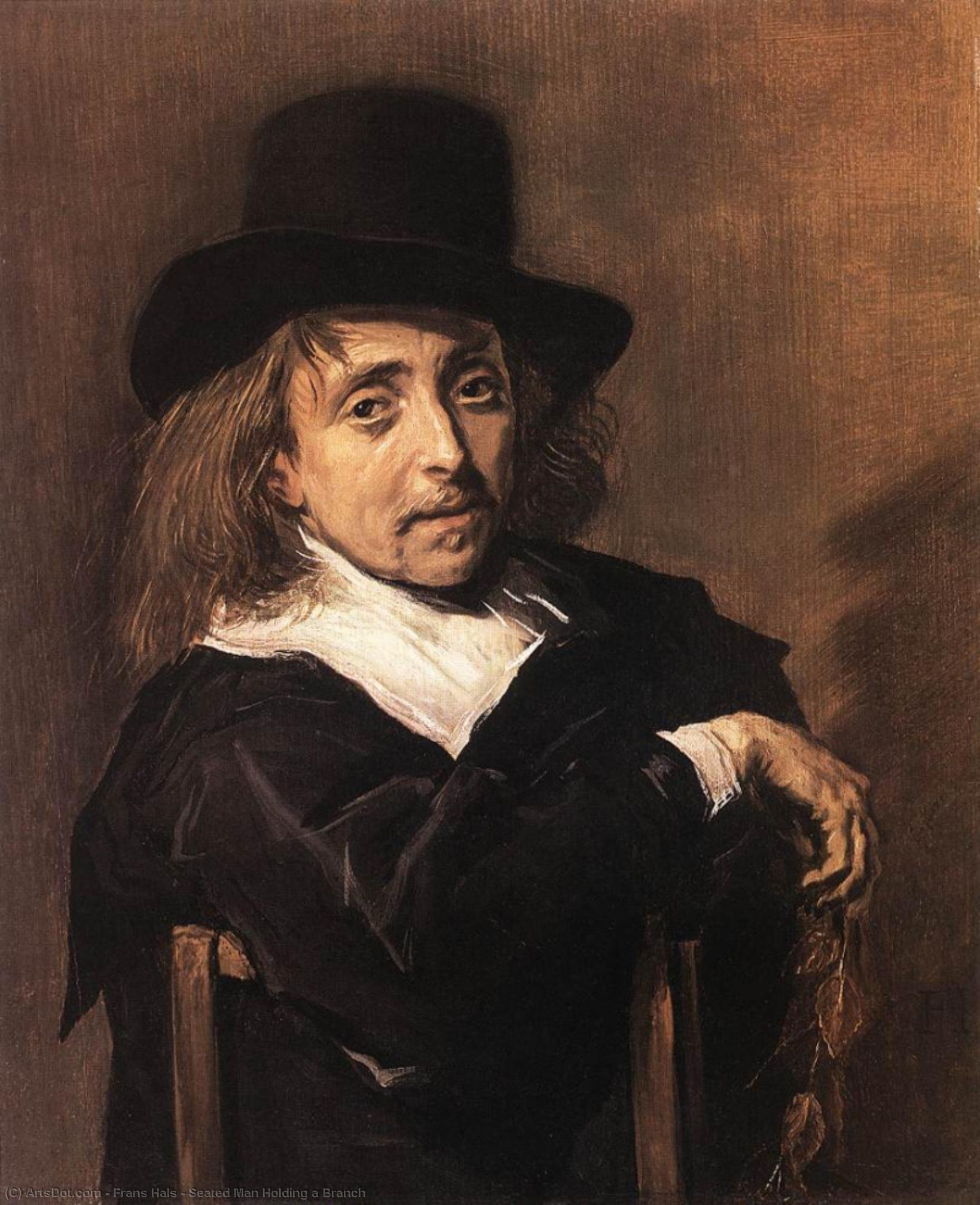 Wikioo.org - Die Enzyklopädie bildender Kunst - Malerei, Kunstwerk von Frans Hals - sitzend mann halten  Ein  zweig