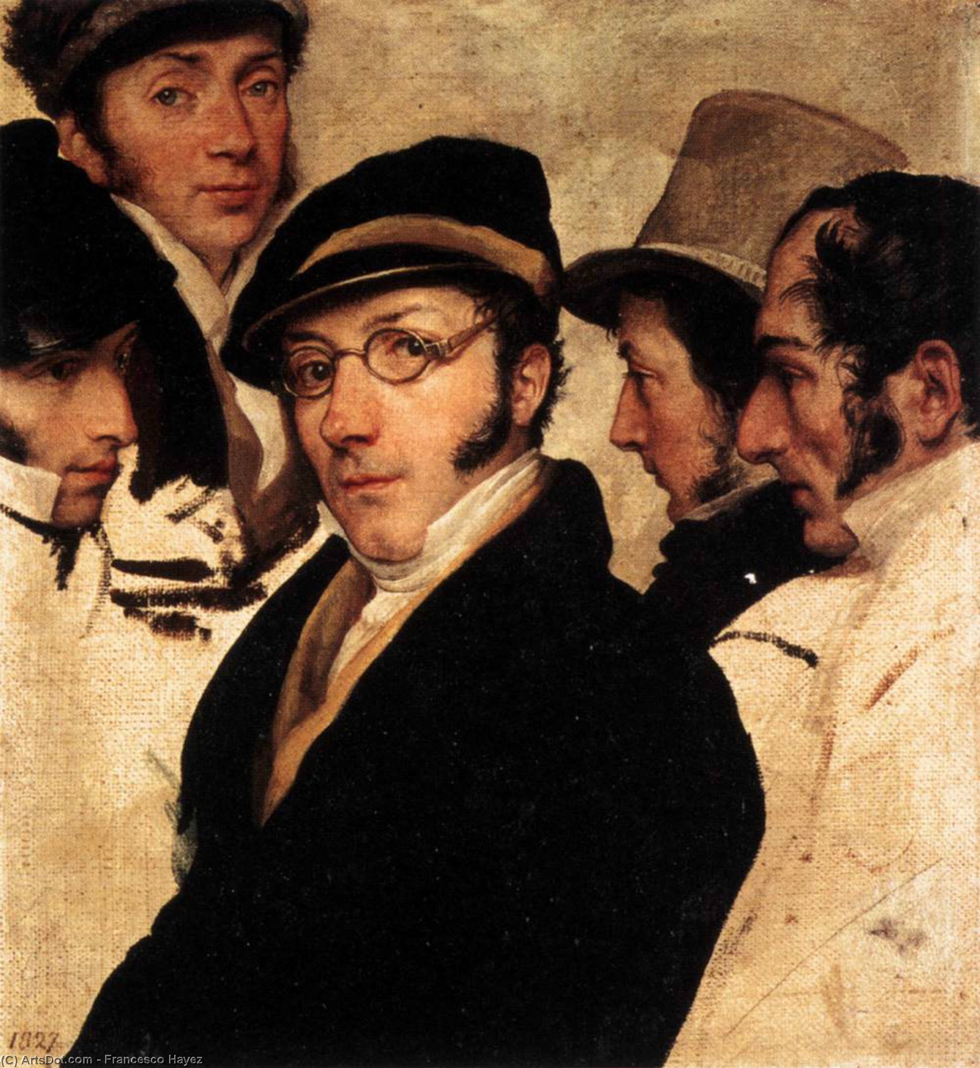WikiOO.org - Encyclopedia of Fine Arts - Lukisan, Artwork Francesco Hayez - Self-Portrait in a Group of Friends