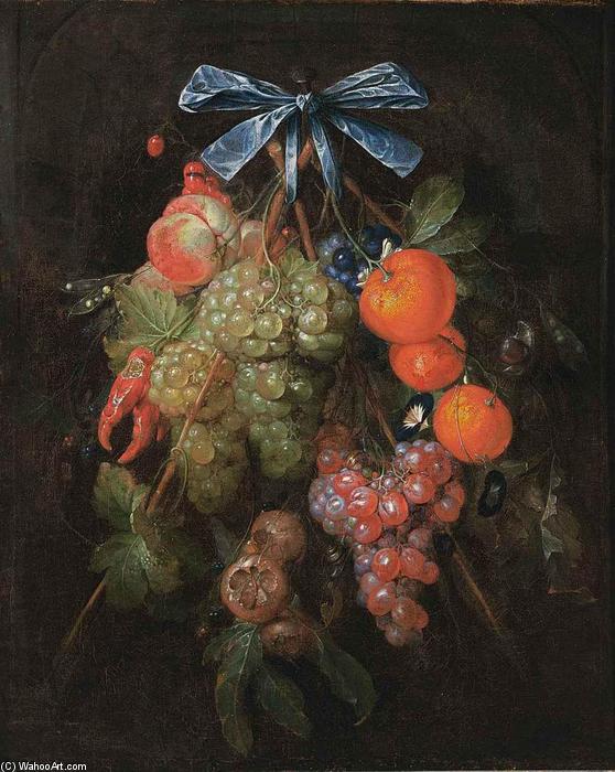 Wikioo.org - Die Enzyklopädie bildender Kunst - Malerei, Kunstwerk von Cornelis De Heem - Girlande Ankopplung Frucht sowohl blumen
