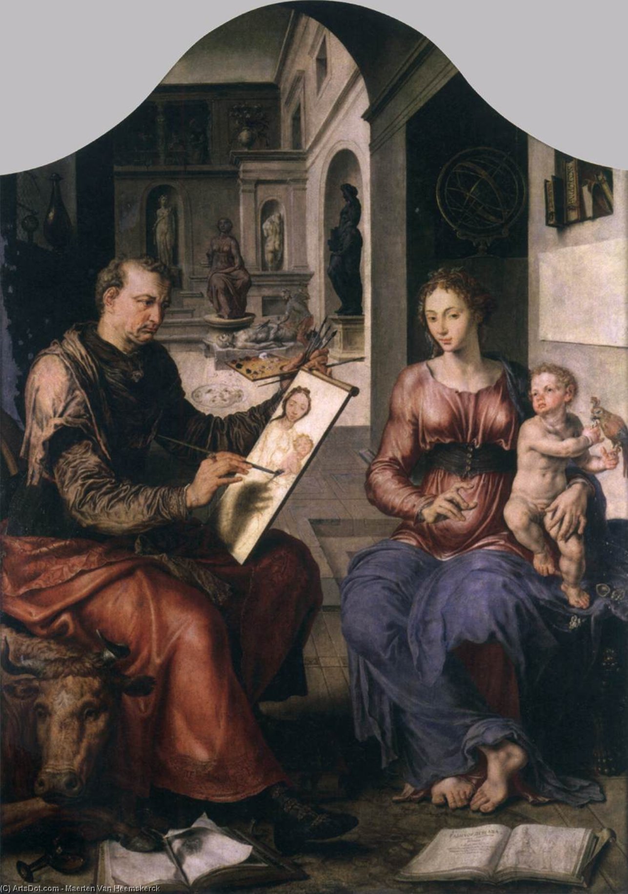 WikiOO.org - Enciklopedija dailės - Tapyba, meno kuriniai Maarten Van Heemskerck - St Luke Painting the Virgin