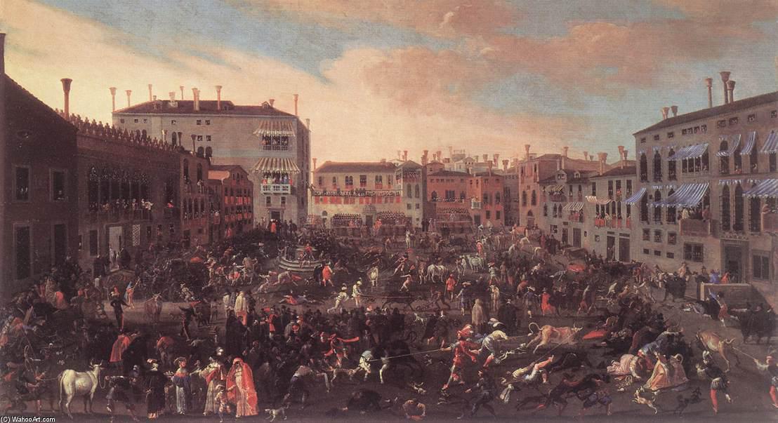 Wikioo.org - The Encyclopedia of Fine Arts - Painting, Artwork by Joseph The Younger Heintz - The Bull Hunt in Campo San Polo