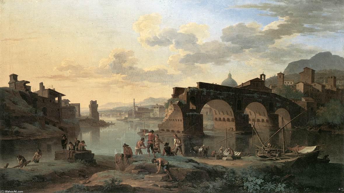 Wikioo.org - The Encyclopedia of Fine Arts - Painting, Artwork by Jacob De Heusch - River View with the Ponte Rotto