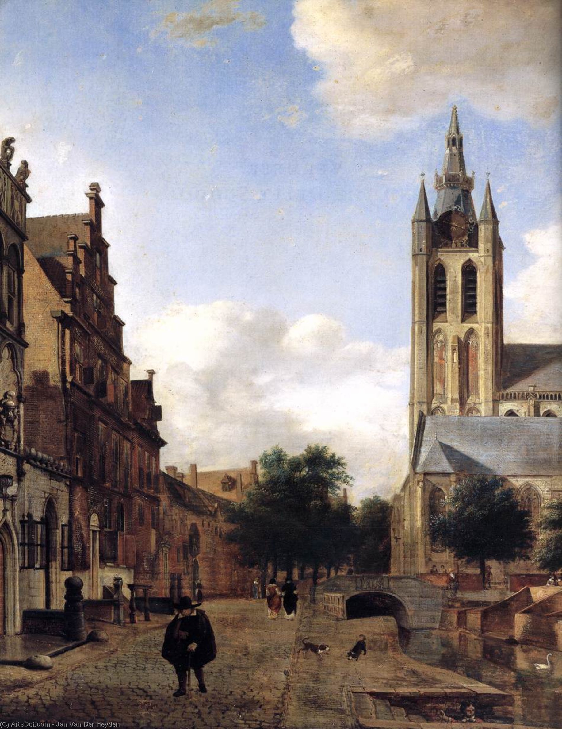 Wikioo.org - The Encyclopedia of Fine Arts - Painting, Artwork by Jan Van Der Heyden - The Oude Kerk on the Oude Delft in Delft (detail)
