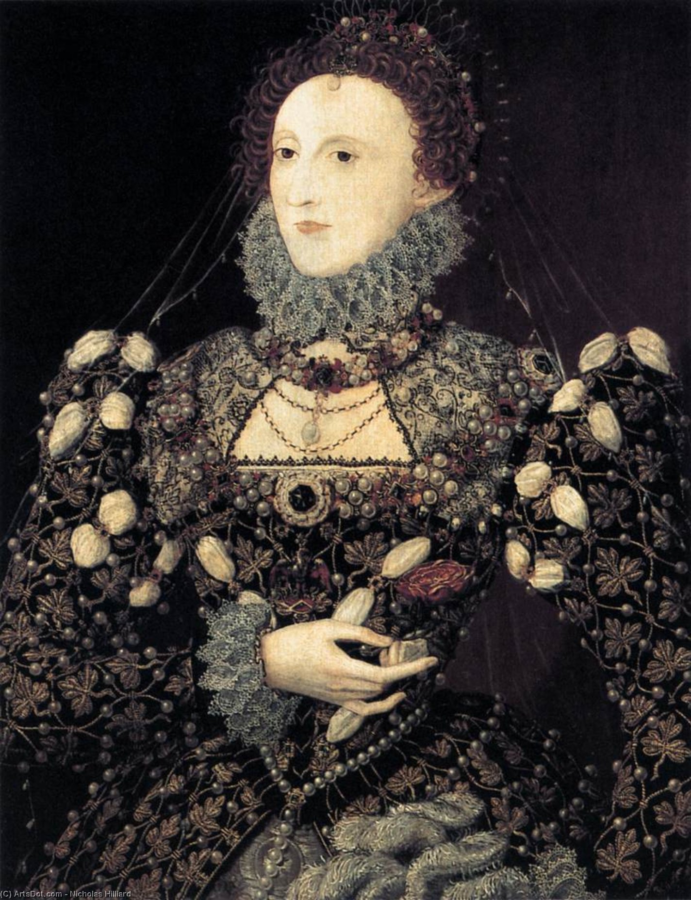 Wikioo.org - The Encyclopedia of Fine Arts - Painting, Artwork by Nicholas Hilliard - Portrait of Elizabeth I, Queen of England