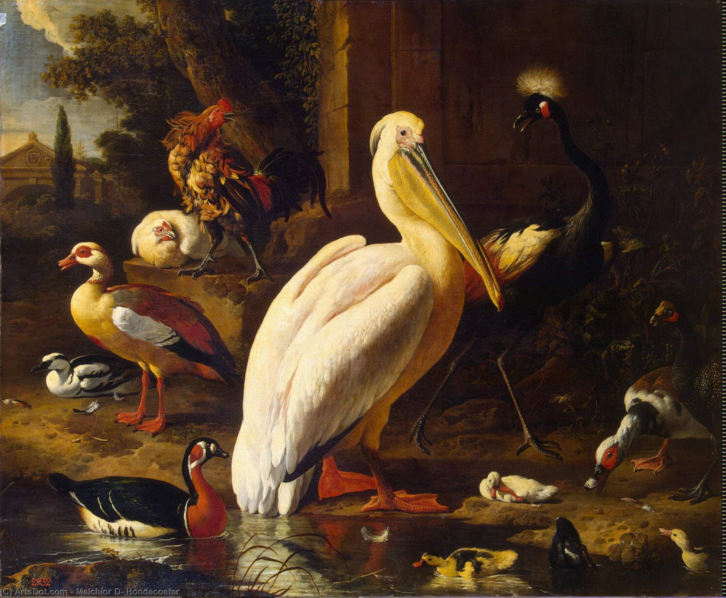 Wikioo.org – L'Encyclopédie des Beaux Arts - Peinture, Oeuvre de Melchior De Hondecoeter - oiseaux dans une  parc