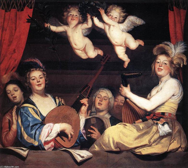 WikiOO.org - אנציקלופדיה לאמנויות יפות - ציור, יצירות אמנות Gerard Van Honthorst (Gerrit Van Honthorst) - Concert on a Balcony