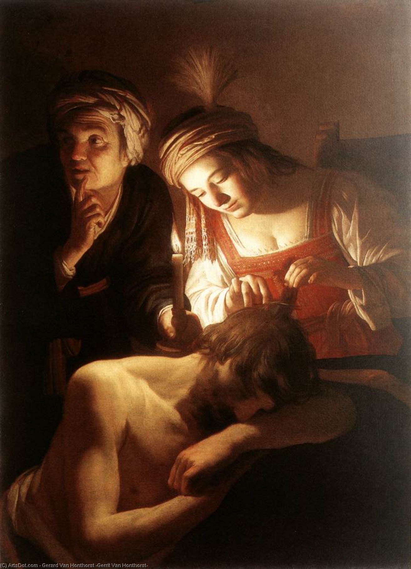 Wikioo.org - The Encyclopedia of Fine Arts - Painting, Artwork by Gerard Van Honthorst (Gerrit Van Honthorst) - Samson and Delilah