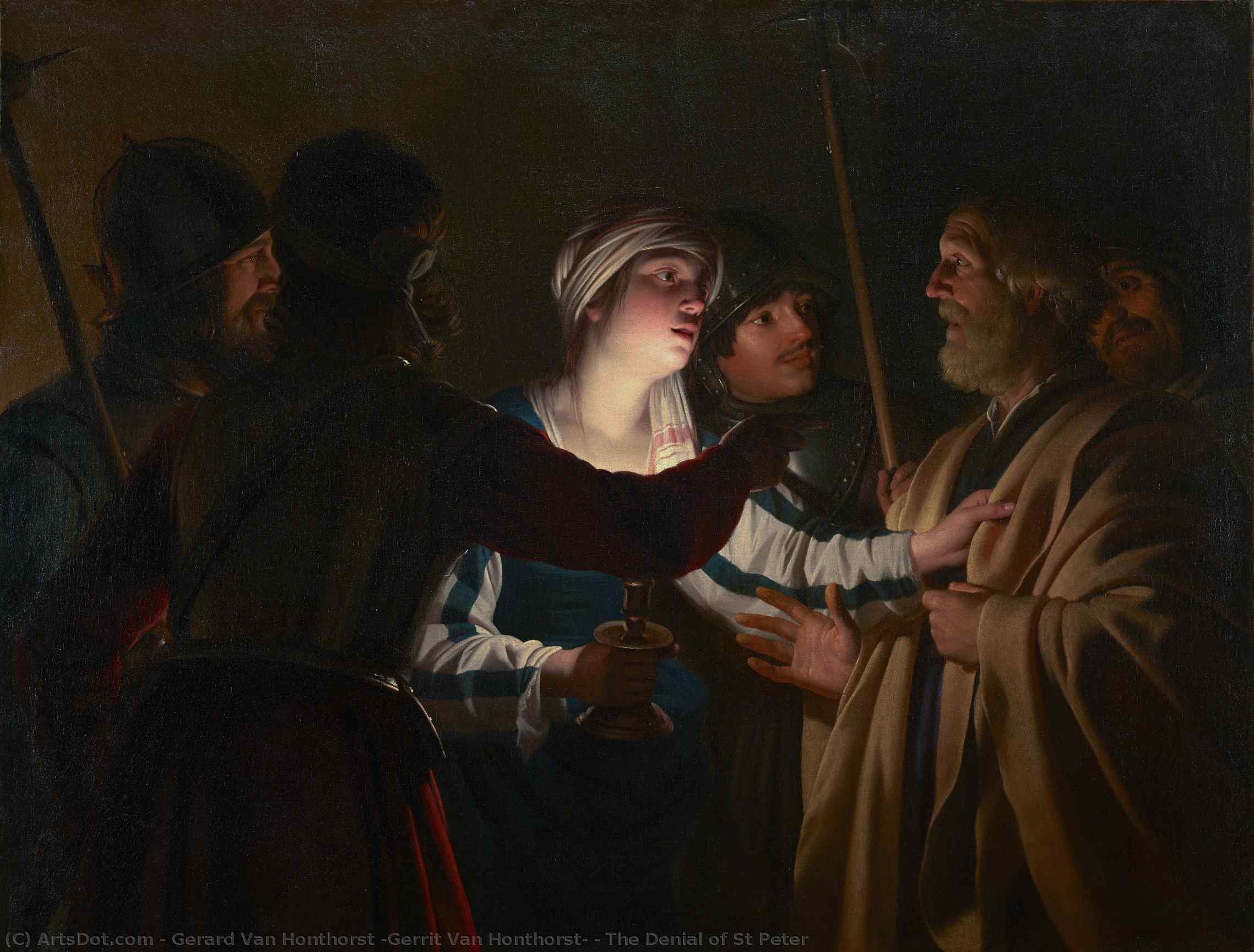 WikiOO.org - Encyclopedia of Fine Arts - Lukisan, Artwork Gerard Van Honthorst (Gerrit Van Honthorst) - The Denial of St Peter