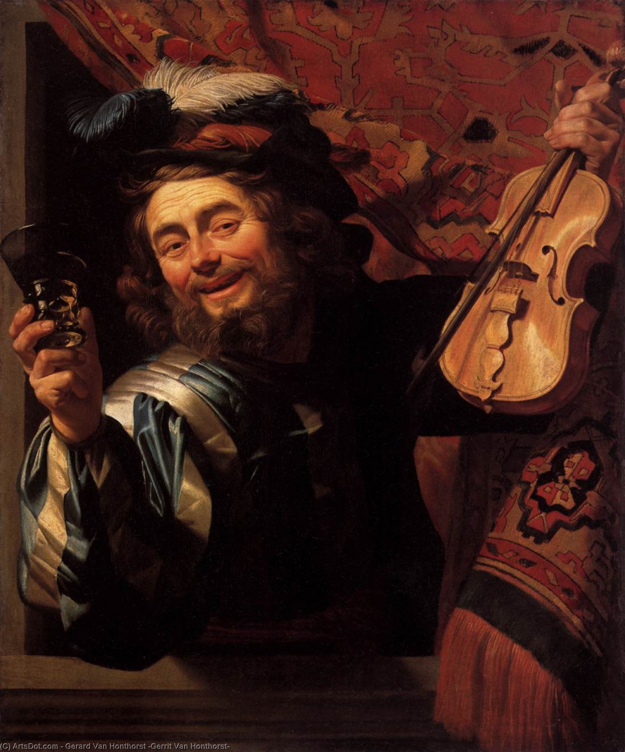 Wikioo.org – La Enciclopedia de las Bellas Artes - Pintura, Obras de arte de Gerard Van Honthorst (Gerrit Van Honthorst) - El feliz Violinista