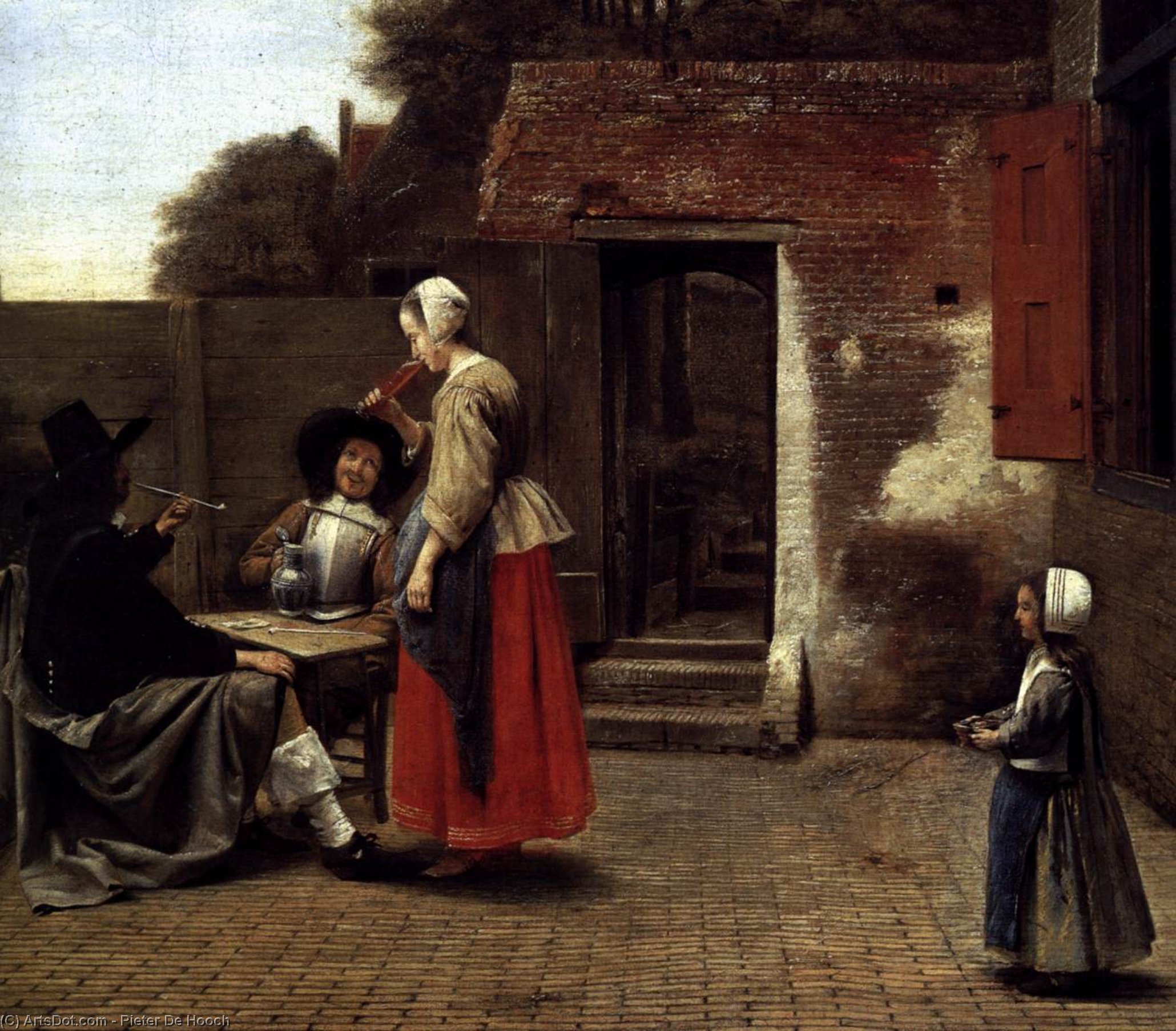 Wikioo.org - The Encyclopedia of Fine Arts - Painting, Artwork by Pieter De Hooch - A Dutch Courtyard (detail)
