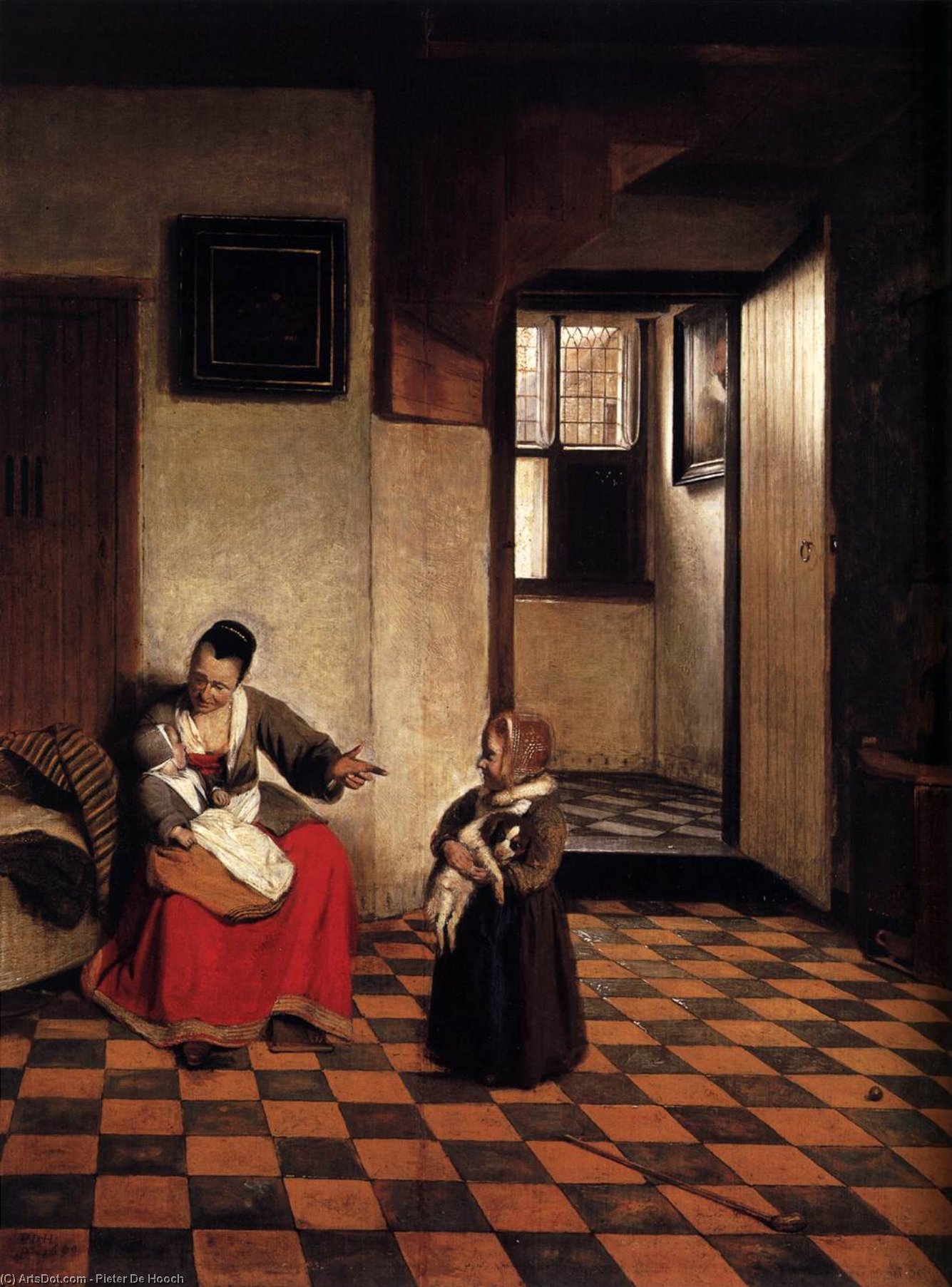 WikiOO.org - Encyclopedia of Fine Arts - Maleri, Artwork Pieter De Hooch - A Woman with a Baby in Her Lap, and a Small Child