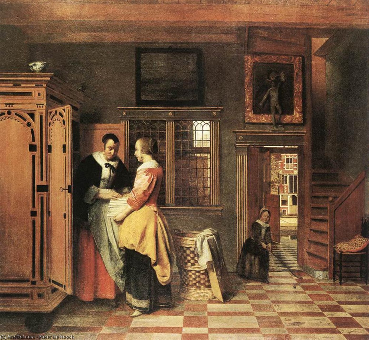 Wikioo.org - สารานุกรมวิจิตรศิลป์ - จิตรกรรม Pieter De Hooch - At the Linen Closet