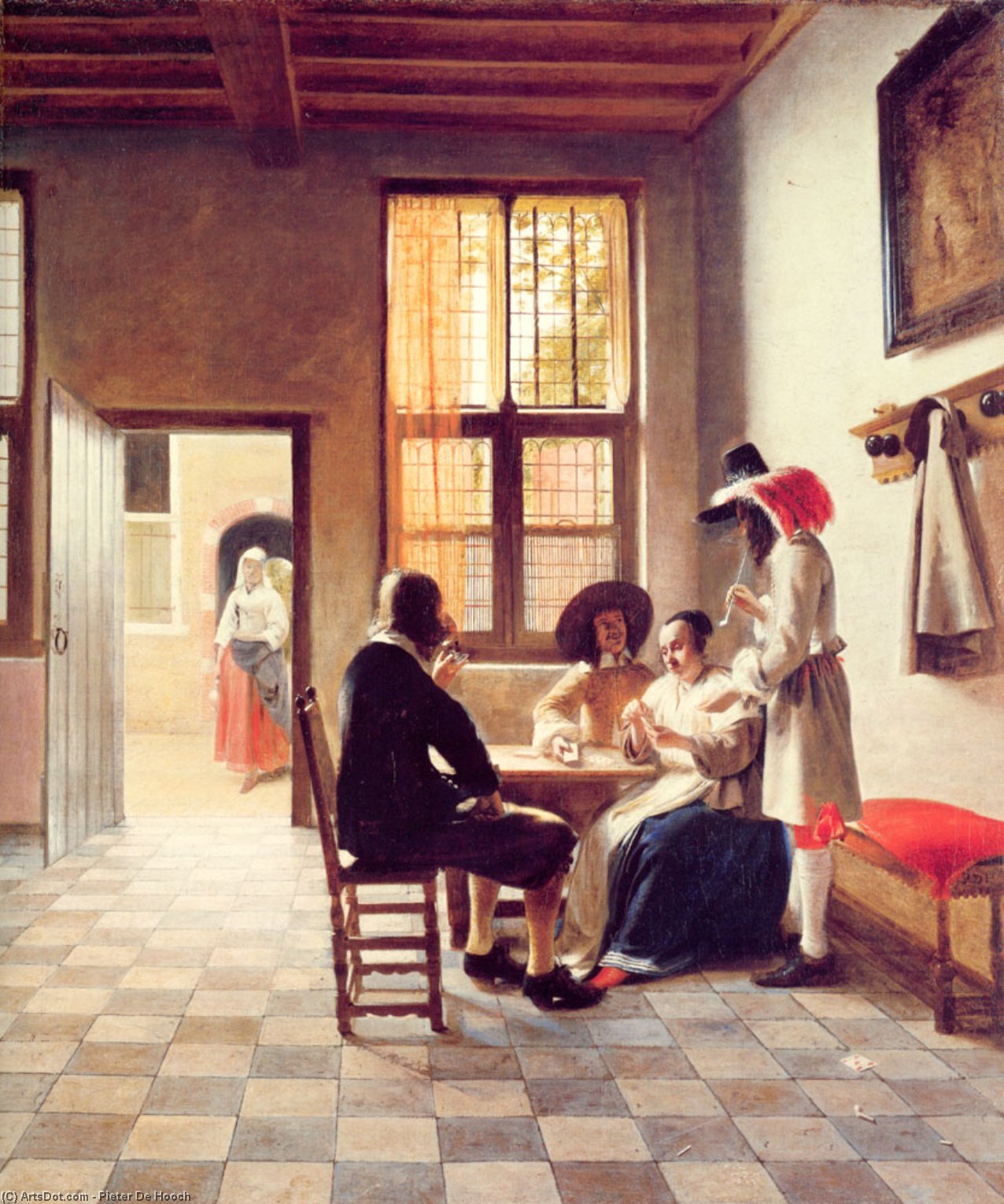 Wikioo.org – La Enciclopedia de las Bellas Artes - Pintura, Obras de arte de Pieter De Hooch - Jugadores de cartas cómo  Un  iluminado por el sol  habitación