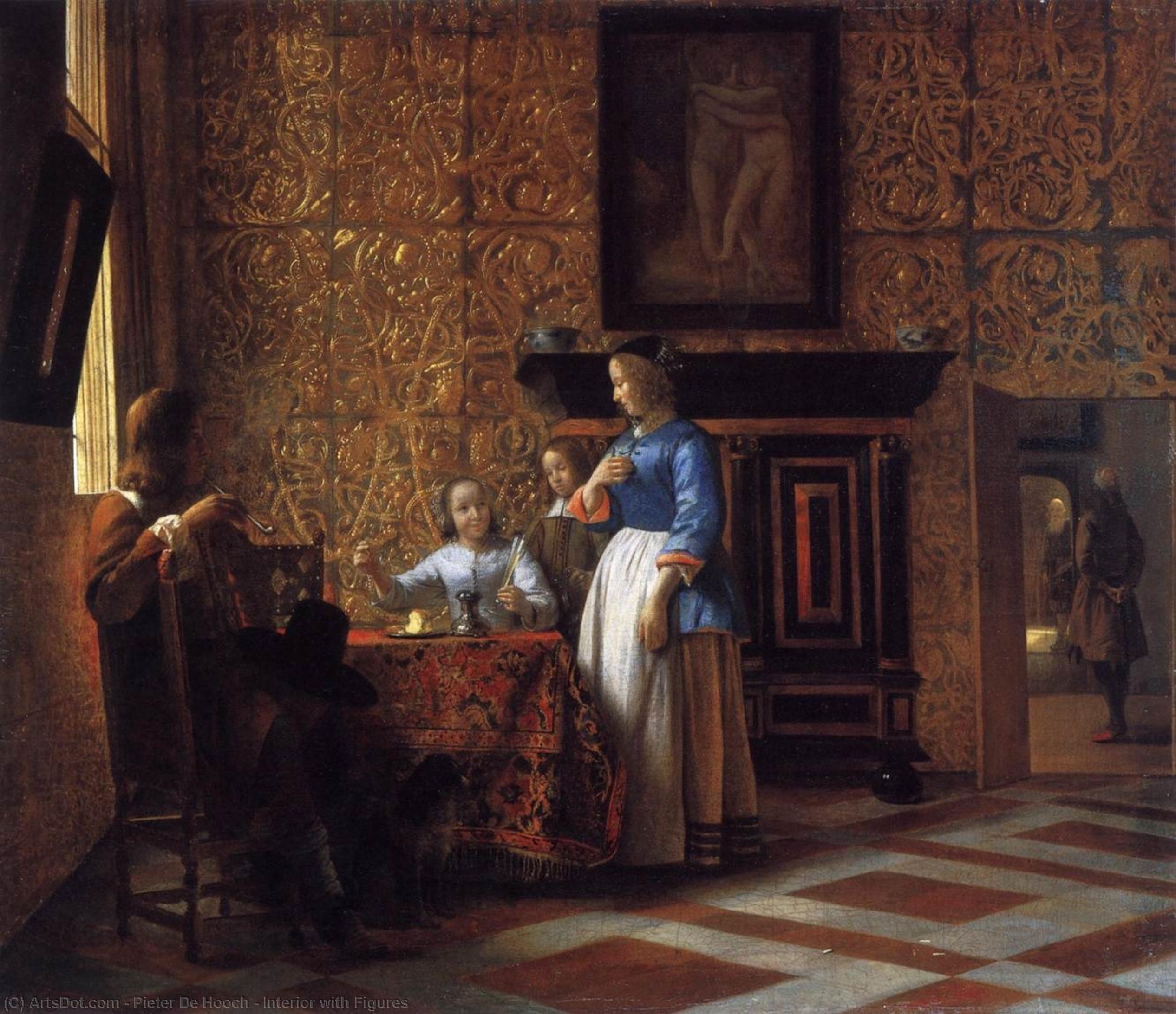 Wikioo.org - The Encyclopedia of Fine Arts - Painting, Artwork by Pieter De Hooch - Interior with Figures