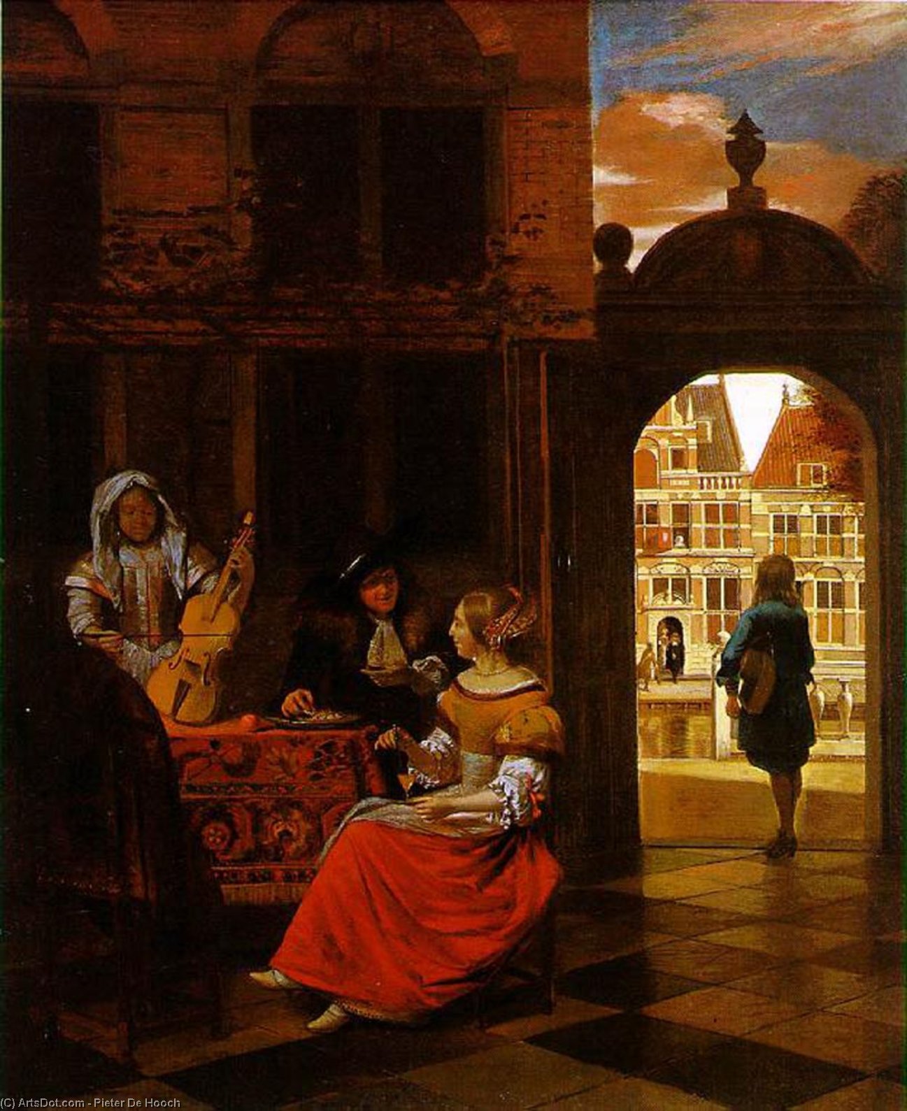 Wikioo.org – L'Encyclopédie des Beaux Arts - Peinture, Oeuvre de Pieter De Hooch - musicale fête  dans  une  Cour