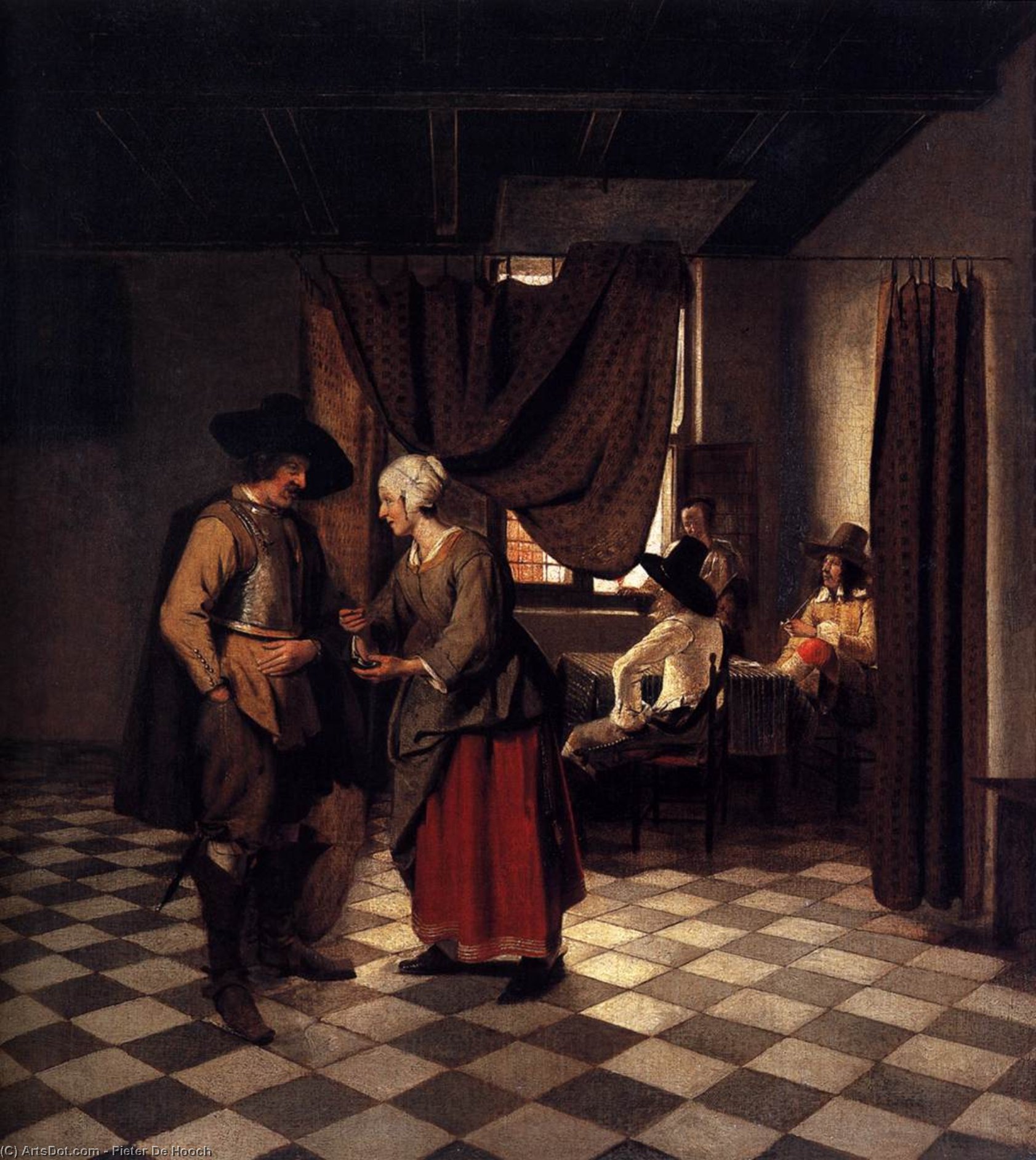Wikioo.org - The Encyclopedia of Fine Arts - Painting, Artwork by Pieter De Hooch - Paying the Hostess