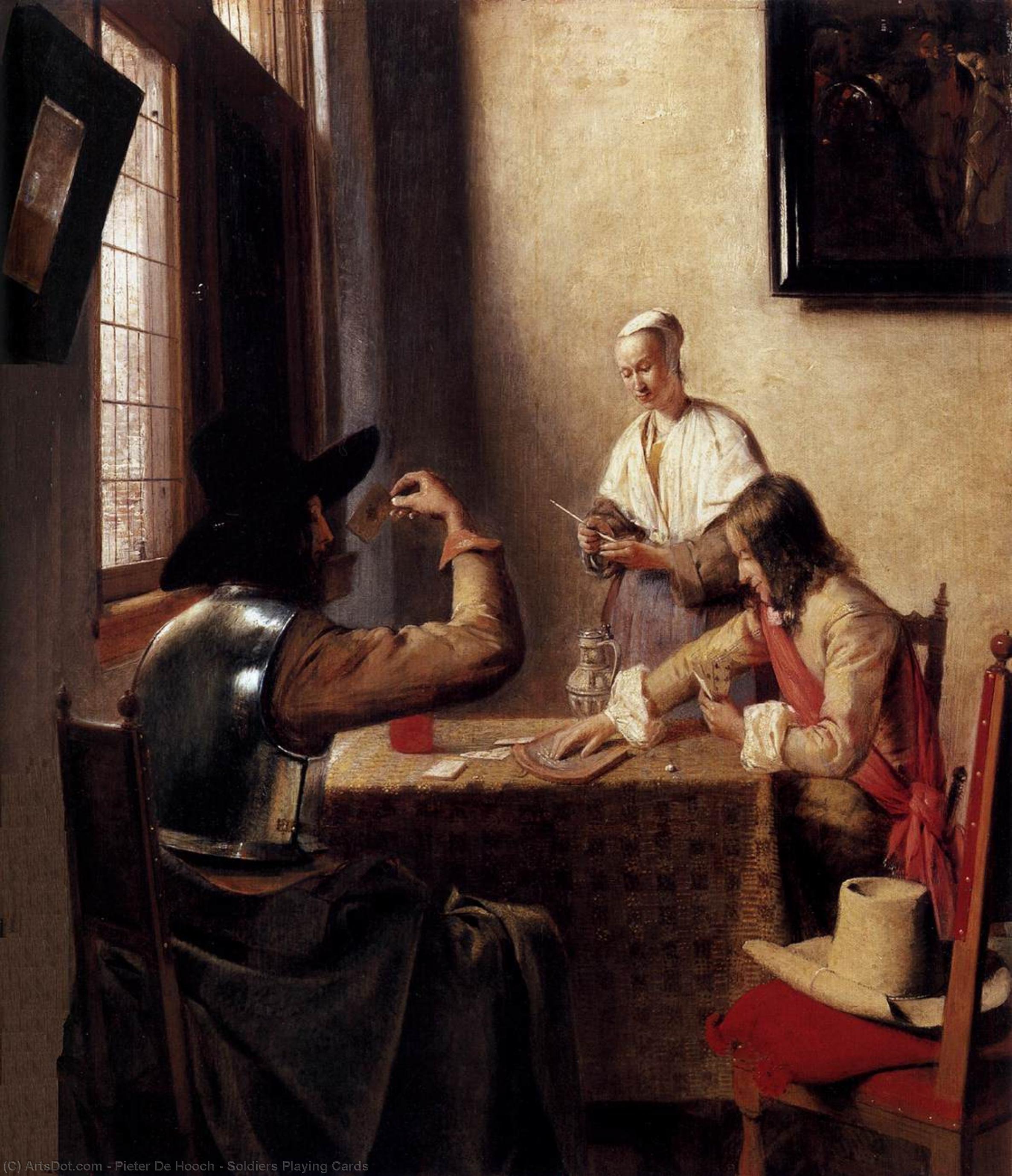 Wikioo.org - The Encyclopedia of Fine Arts - Painting, Artwork by Pieter De Hooch - Soldiers Playing Cards