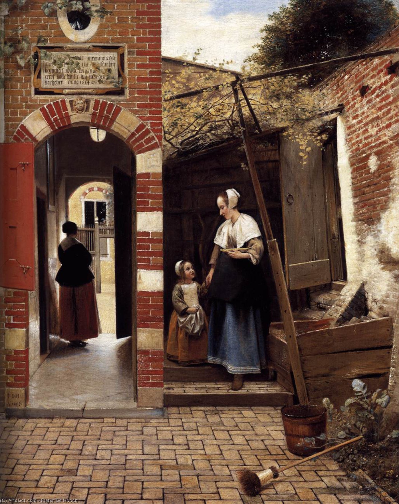 Wikioo.org - The Encyclopedia of Fine Arts - Painting, Artwork by Pieter De Hooch - The Courtyard of a House in Delft