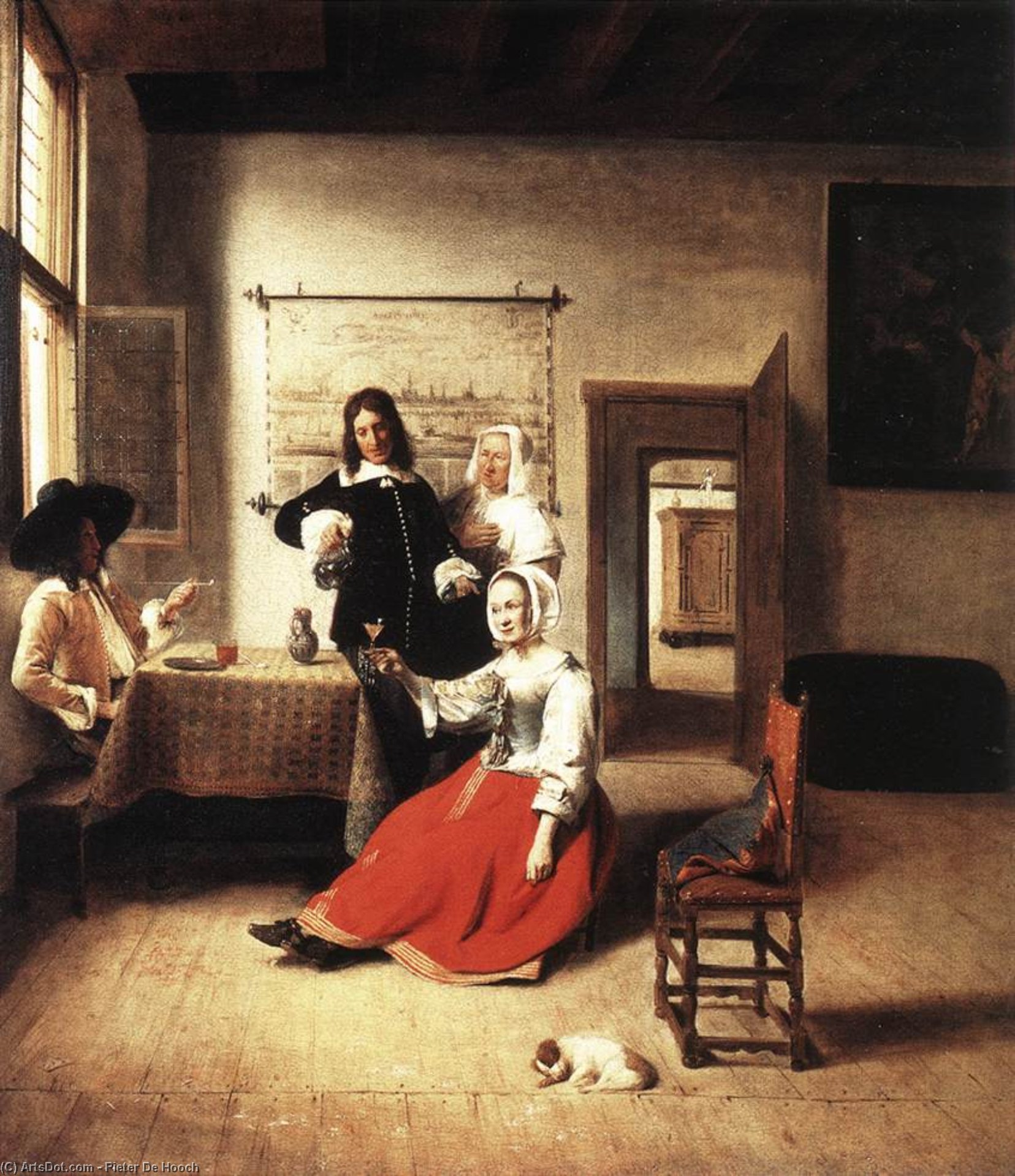 WikiOO.org – 美術百科全書 - 繪畫，作品 Pieter De Hooch - 年轻女子 饮用