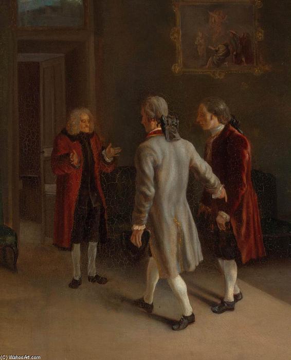 Wikioo.org - Die Enzyklopädie bildender Kunst - Malerei, Kunstwerk von Jean Huber - Voltaire Begrüßung seiner Gäste