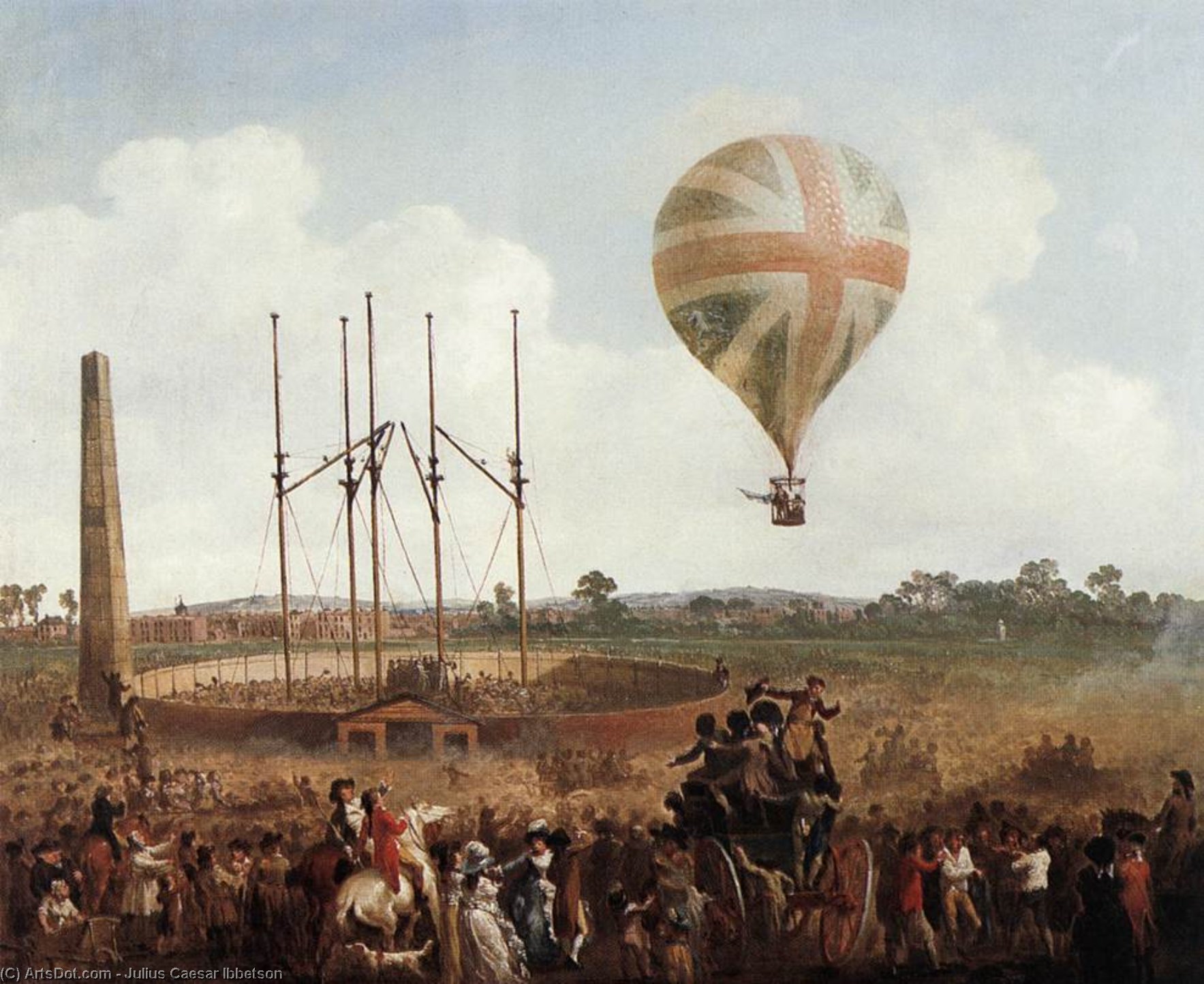 Wikioo.org - The Encyclopedia of Fine Arts - Painting, Artwork by Julius Caesar Ibbetson - George Biggins' Ascent in Lunardi' Balloon