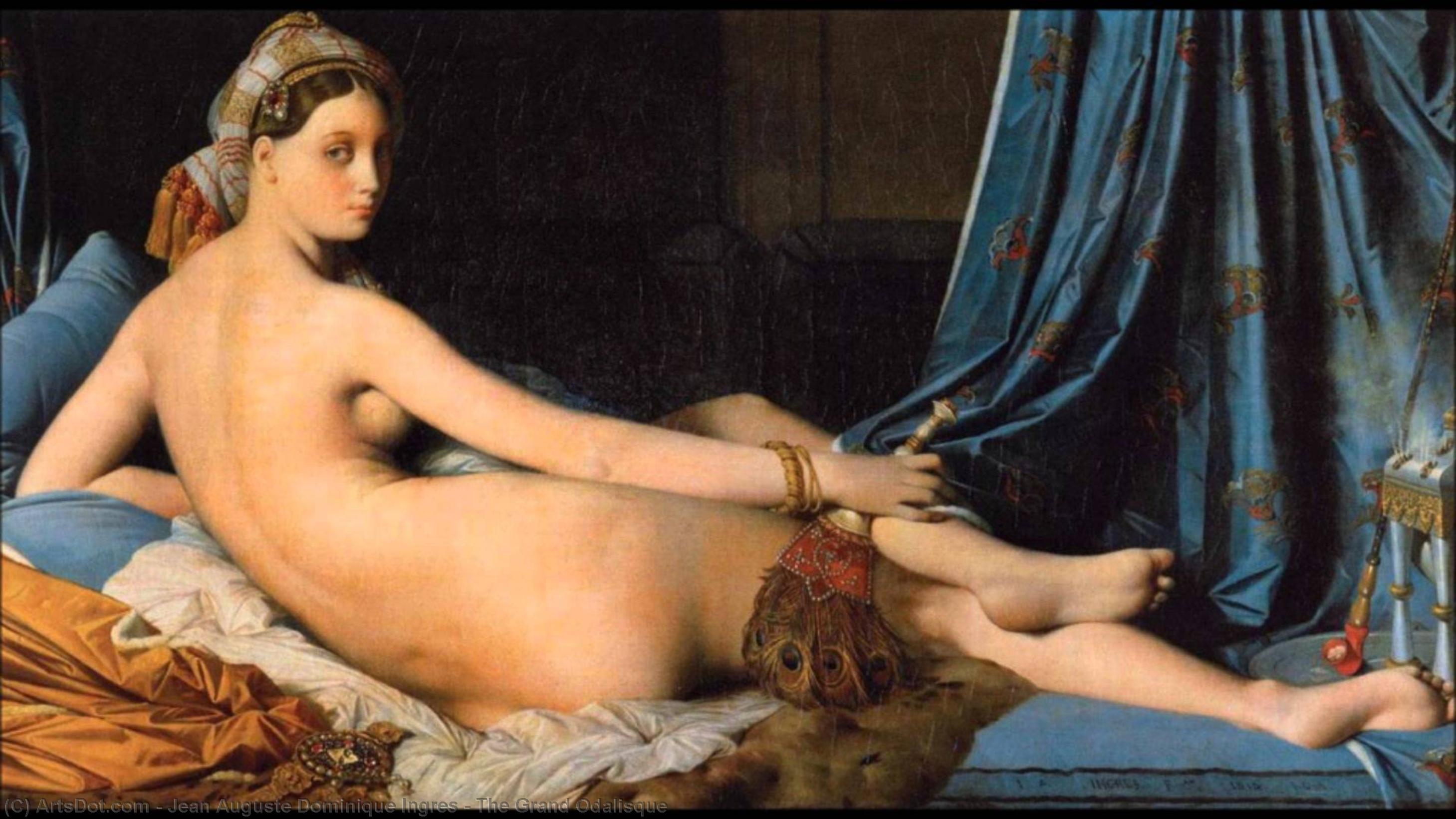 Wikioo.org - The Encyclopedia of Fine Arts - Painting, Artwork by Jean Auguste Dominique Ingres - The Grand Odalisque