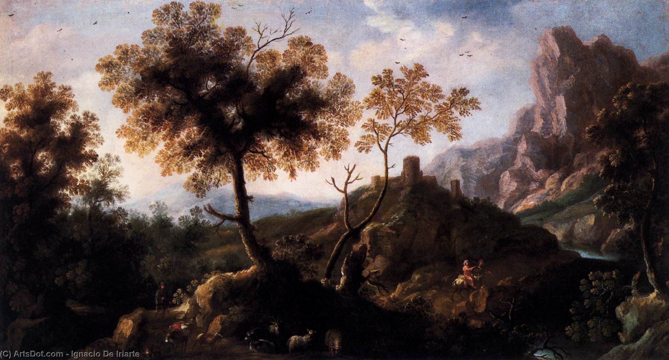 WikiOO.org - Encyclopedia of Fine Arts - Maleri, Artwork Ignacio De Iriarte - Landscape with Shepherds