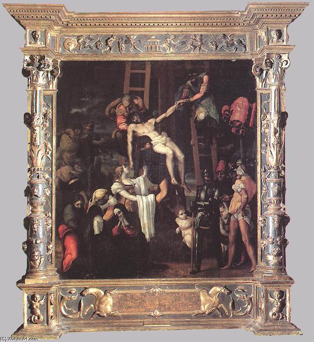 WikiOO.org - Енциклопедия за изящни изкуства - Живопис, Произведения на изкуството Pedro Machuca - Descent from the Cross (with original frame)