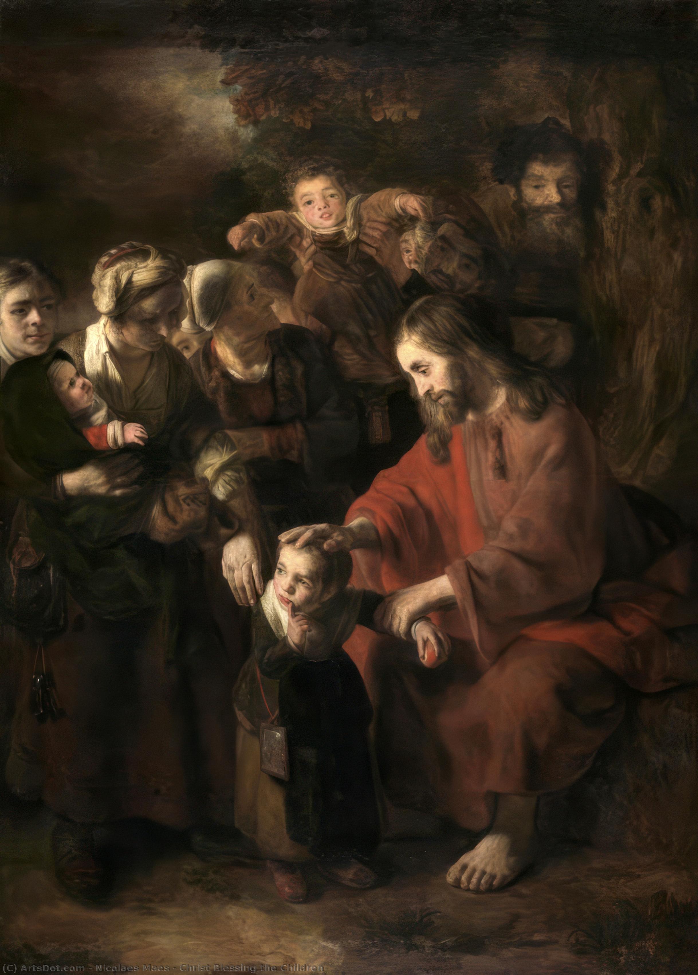 WikiOO.org – 美術百科全書 - 繪畫，作品 Nicolaes Maes -  基督 `blessing`  的 孩子
