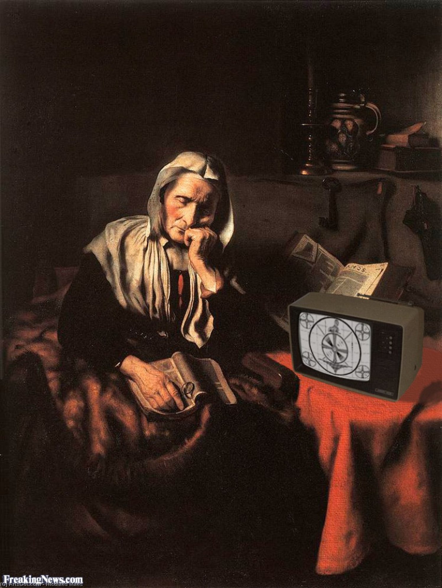 Wikioo.org - The Encyclopedia of Fine Arts - Painting, Artwork by Nicolaes Maes - Old Woman Dozing