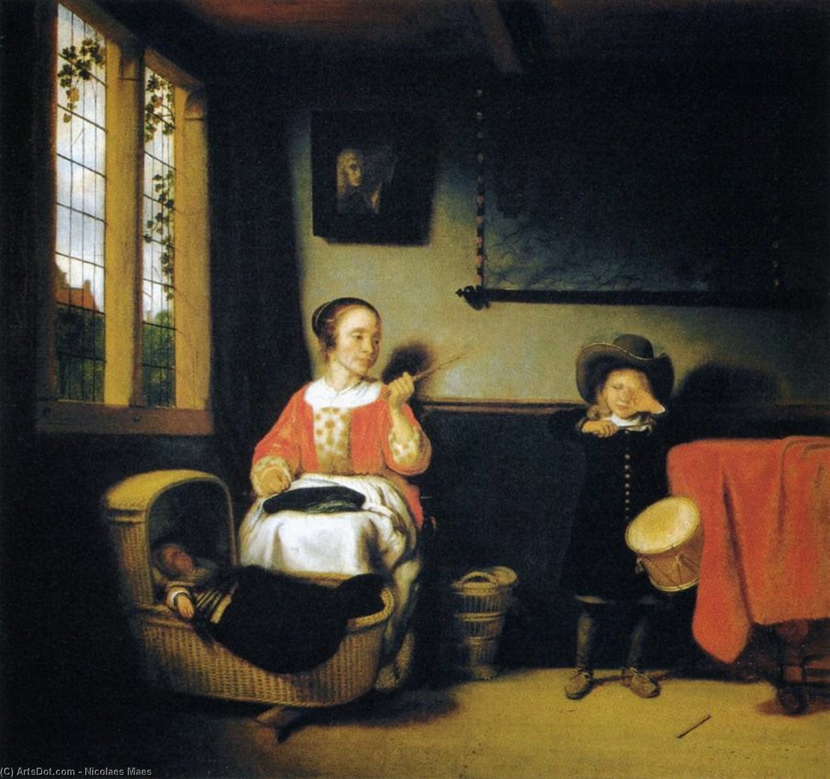 Wikioo.org - The Encyclopedia of Fine Arts - Painting, Artwork by Nicolaes Maes - The Naughty Drummer Boy