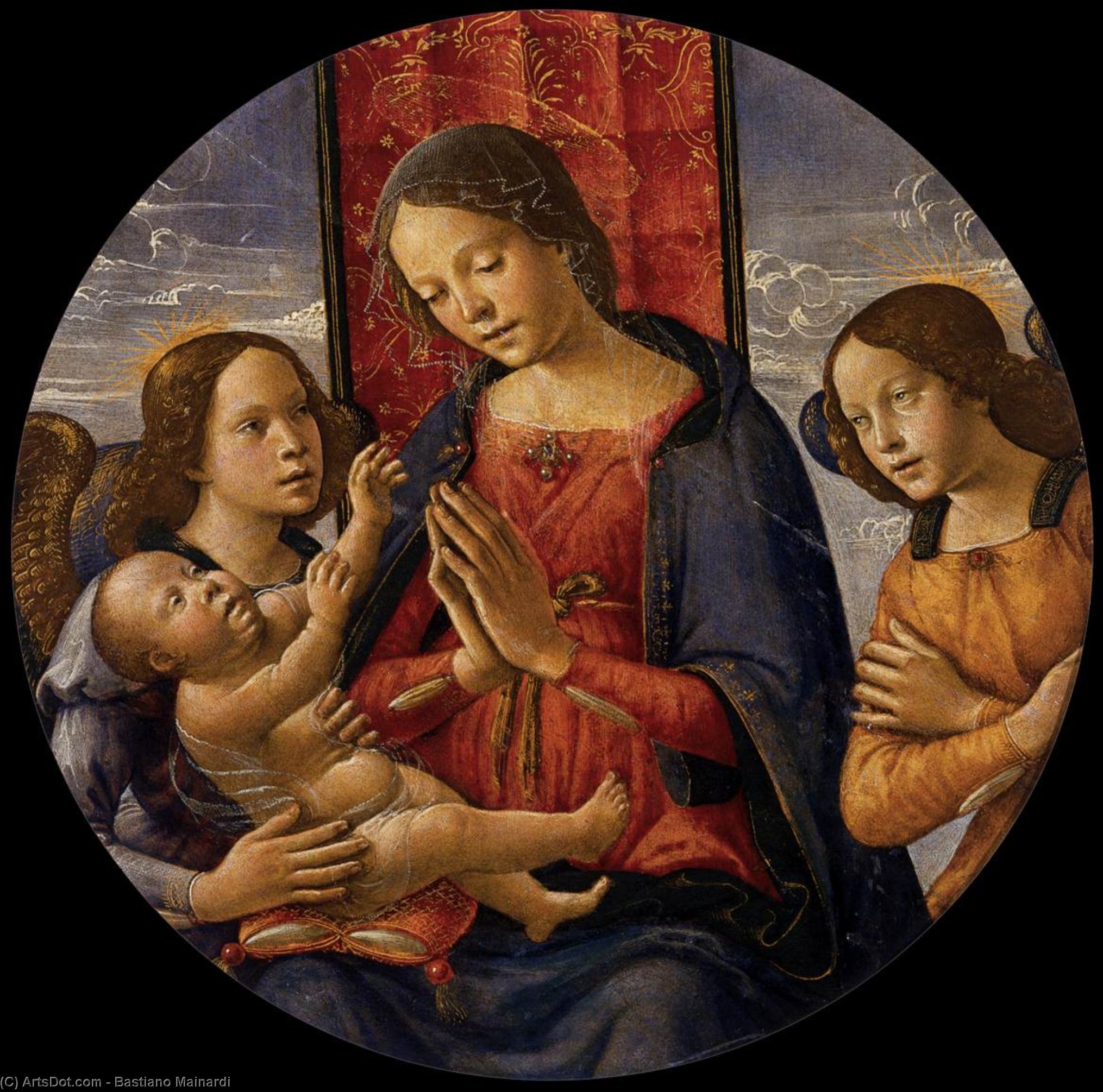Wikioo.org - สารานุกรมวิจิตรศิลป์ - จิตรกรรม Bastiano Mainardi - Virgin Adoring the Child with Two Angels